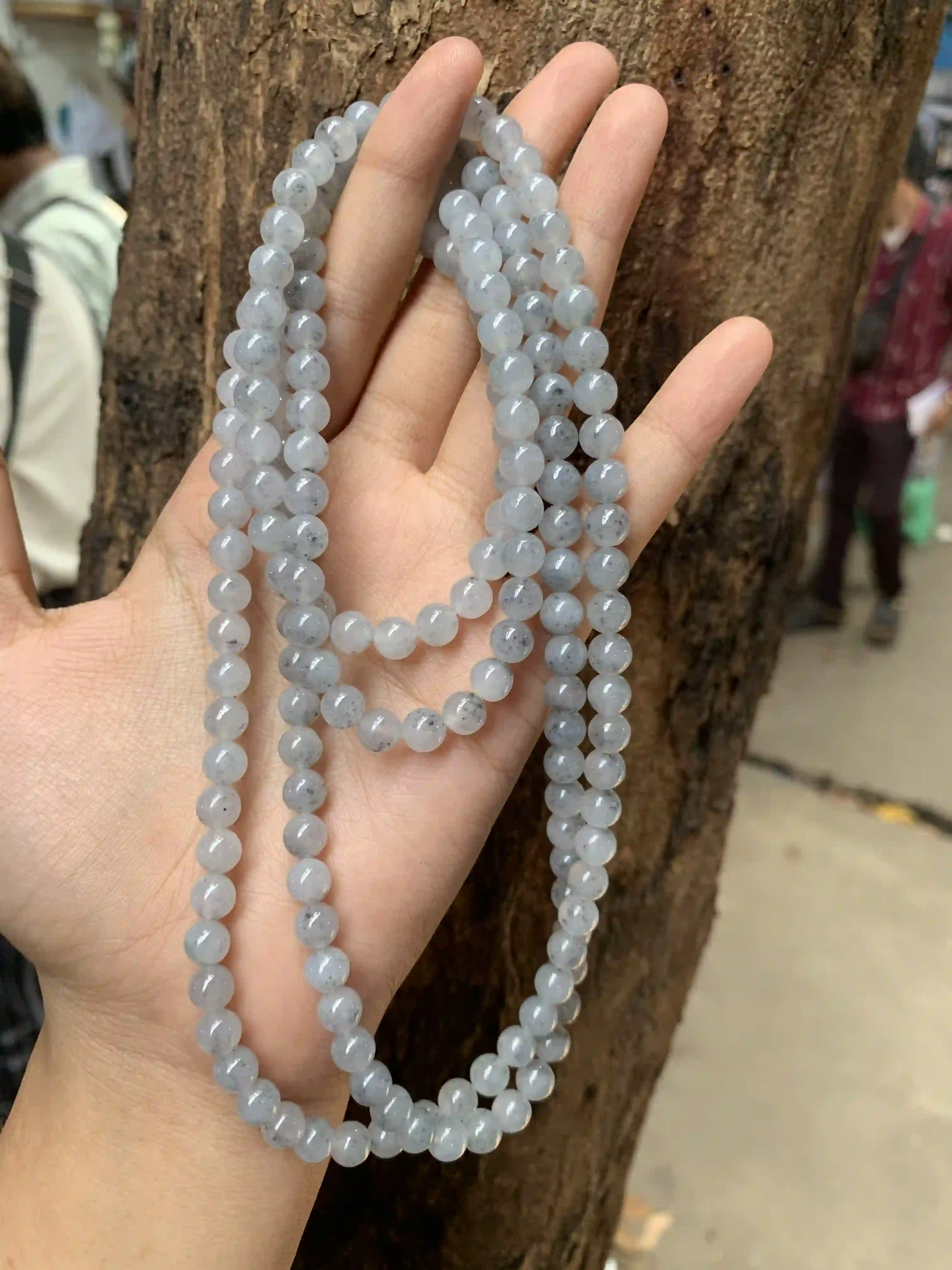 Natural Black Ice Jade Bead Necklace | Myanmar Jadeite reference #1860006