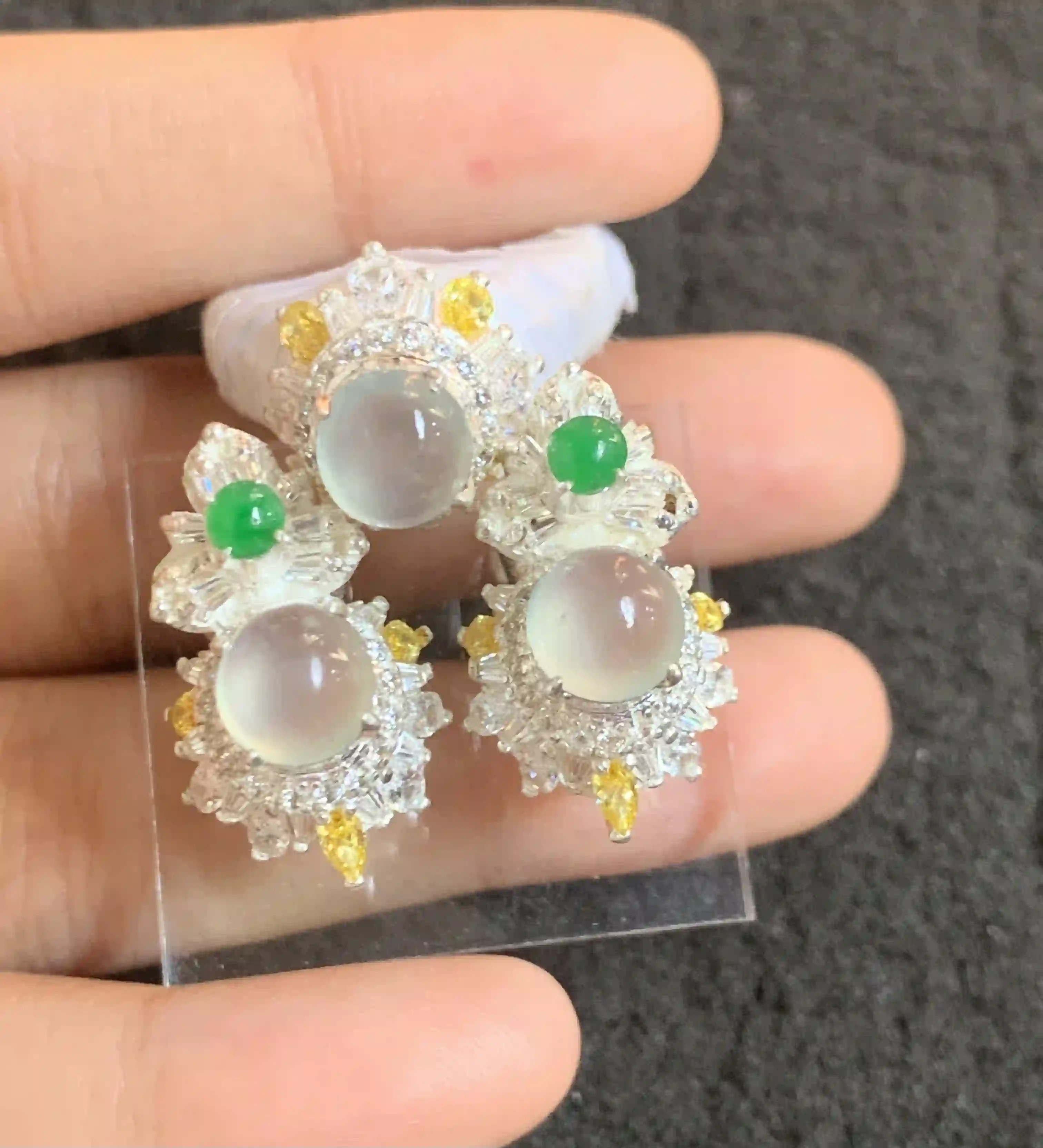 Opulent Translucent Gemstone Jewelry Set (Ring & Earrings) | Myanmar Jadeite reference #420001