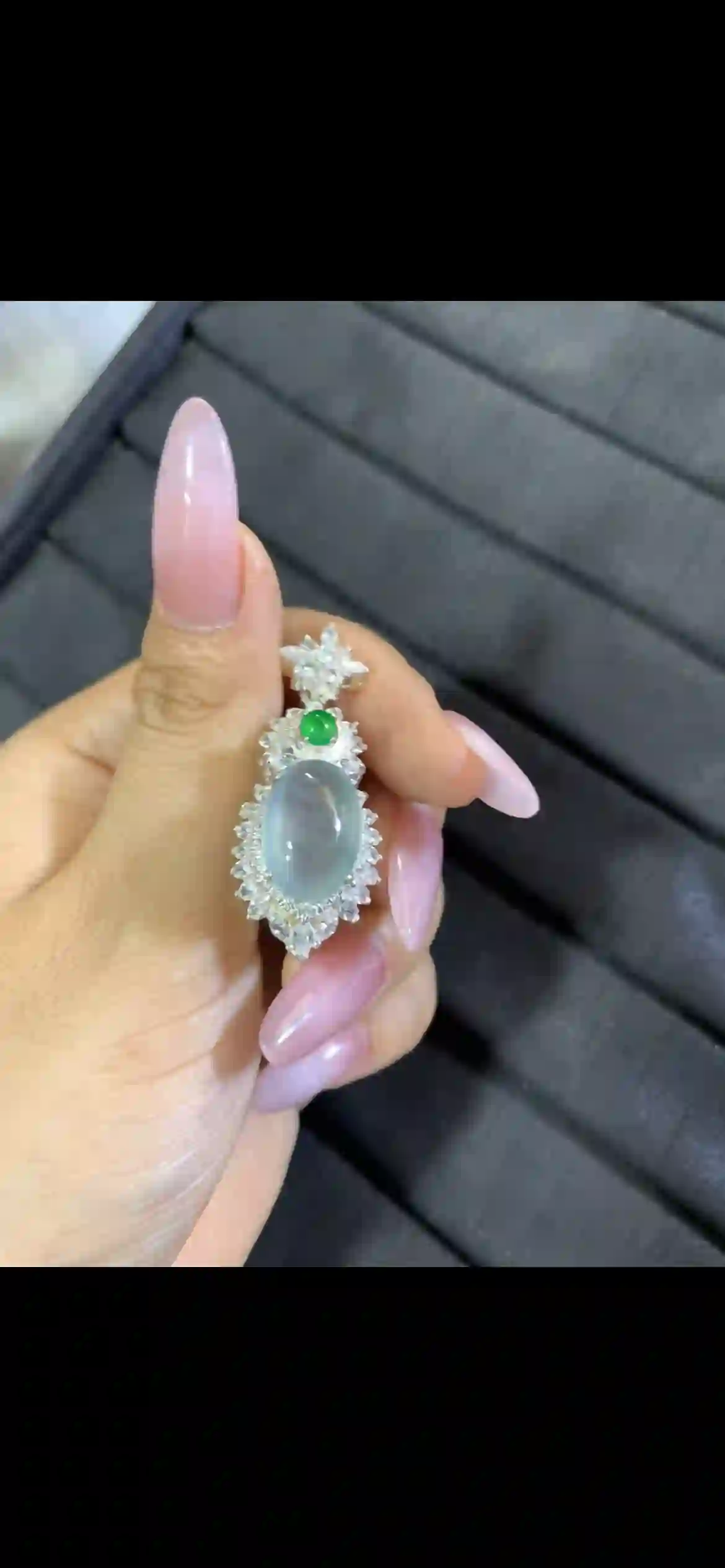  High-Icy Translucent Jadeite Pendant with Diamond Halo Accent | Myanmar Jadeite reference #6990001