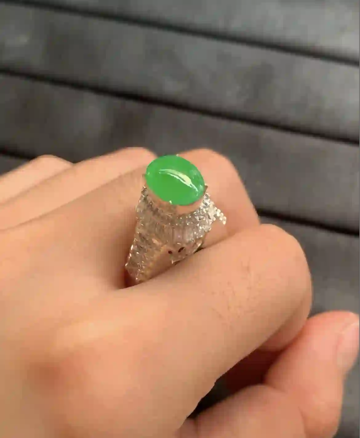 Luxury Green Jade Statement Ring, view 2 | Myanmar Jadeite reference #2160006