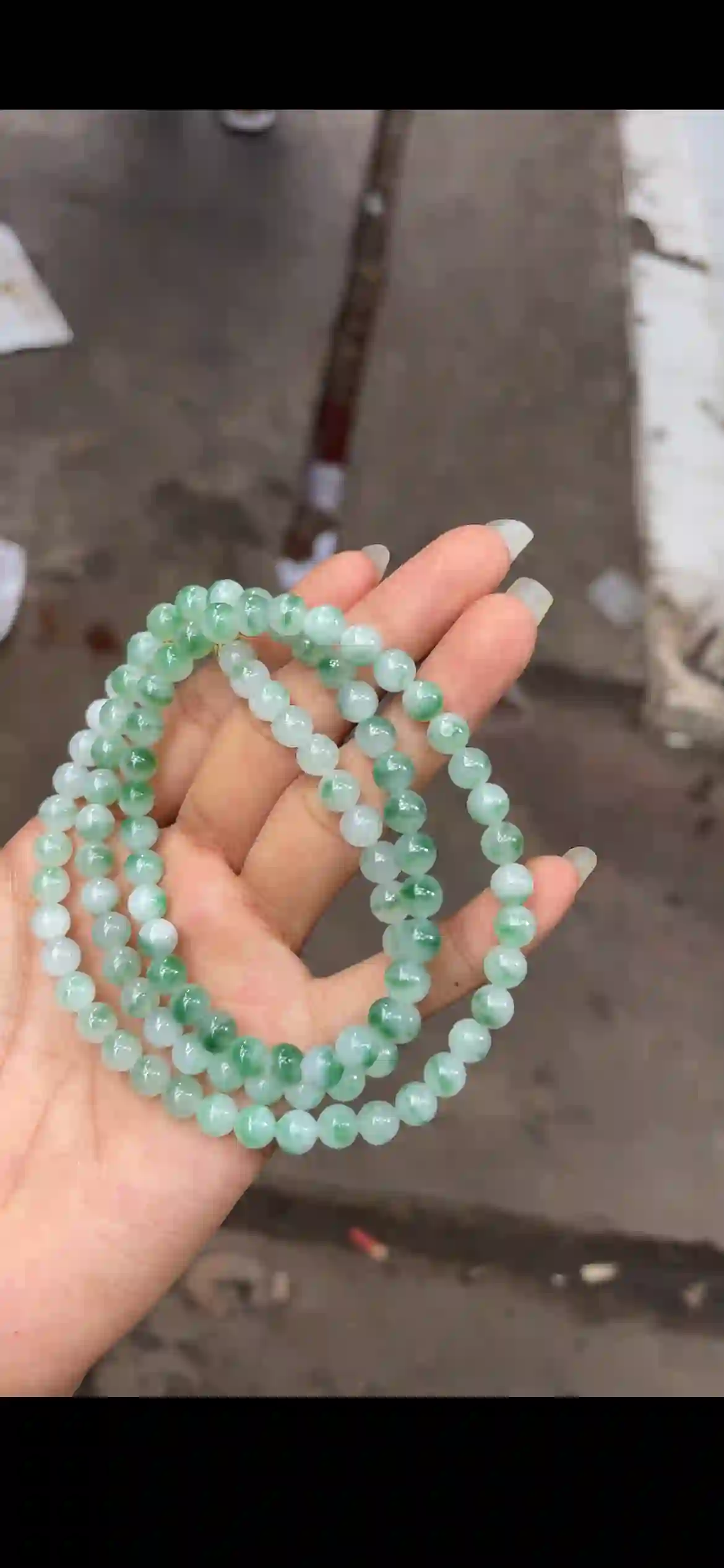 Icy Floating Green Jadeite Bead Necklace | Myanmar Jadeite reference #14850001
