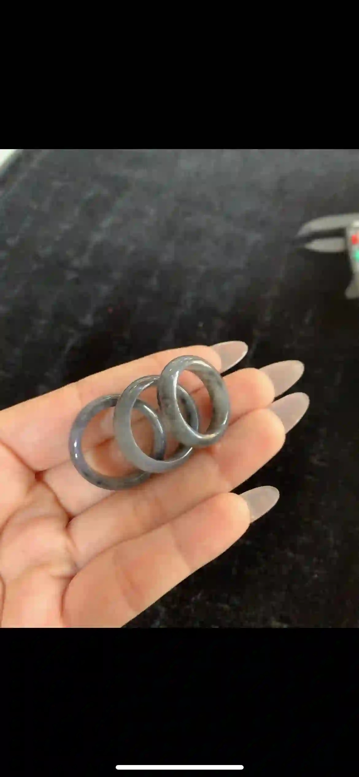 Black & Grey Jade Band Rings — Set of Three Natural Stone Rings, view 2 | Myanmar Jadeite reference #29010001
