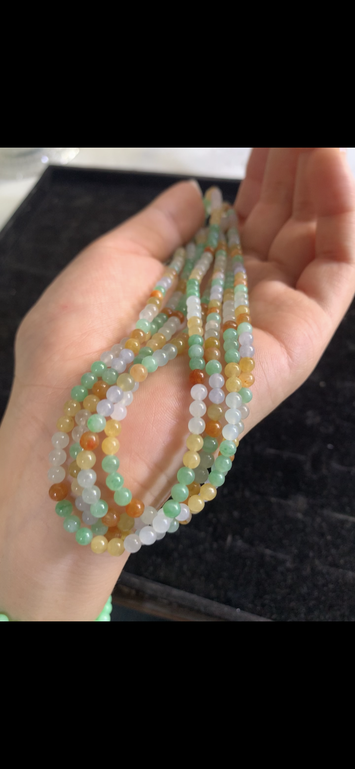 Multi-Strand Rainbow Jade Beaded Necklace — Vibrant Tri-Color Strands