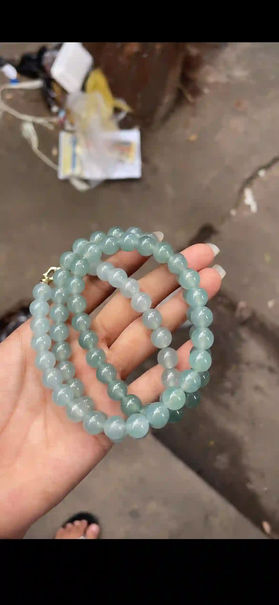 Icy Pale Blue-Green Jadeite Bead Necklace, view 2 | Myanmar Jadeite reference #15180001