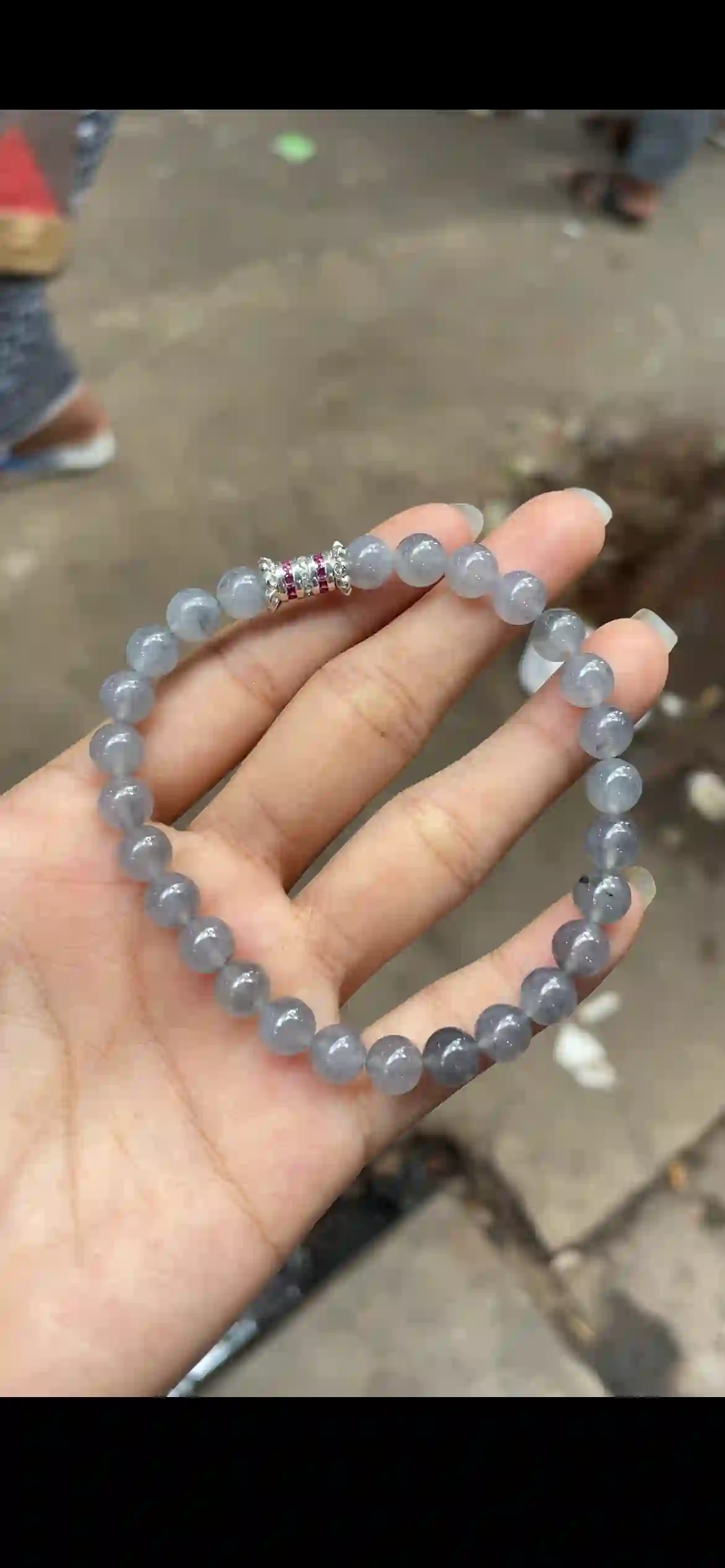 Natural Black Ice (Wuji) Jadeite Beaded Bracelet, view 2 | Myanmar Jadeite reference #11940001