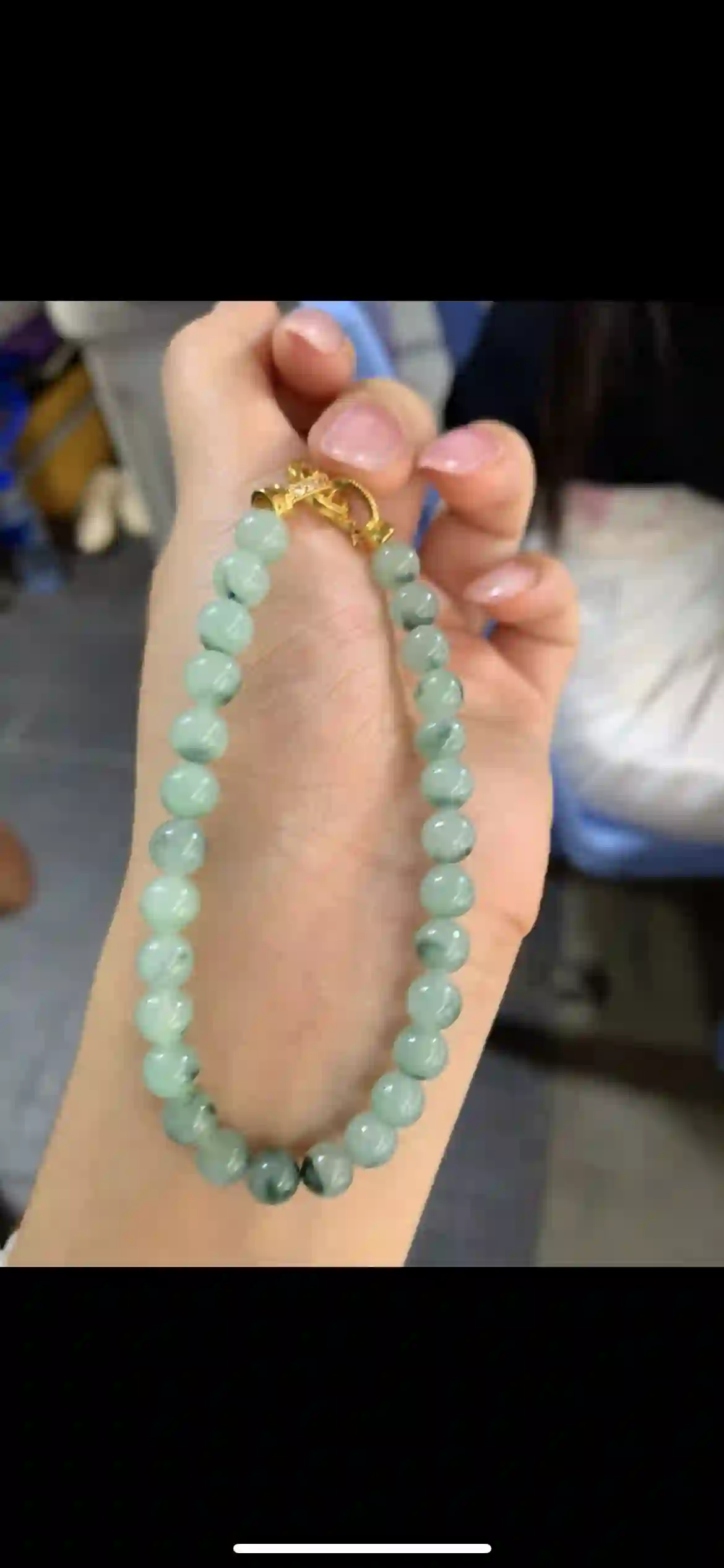 Icy Floating Flower Green Jadeite Bead Bracelet, view 2 | Myanmar Jadeite reference #11100001