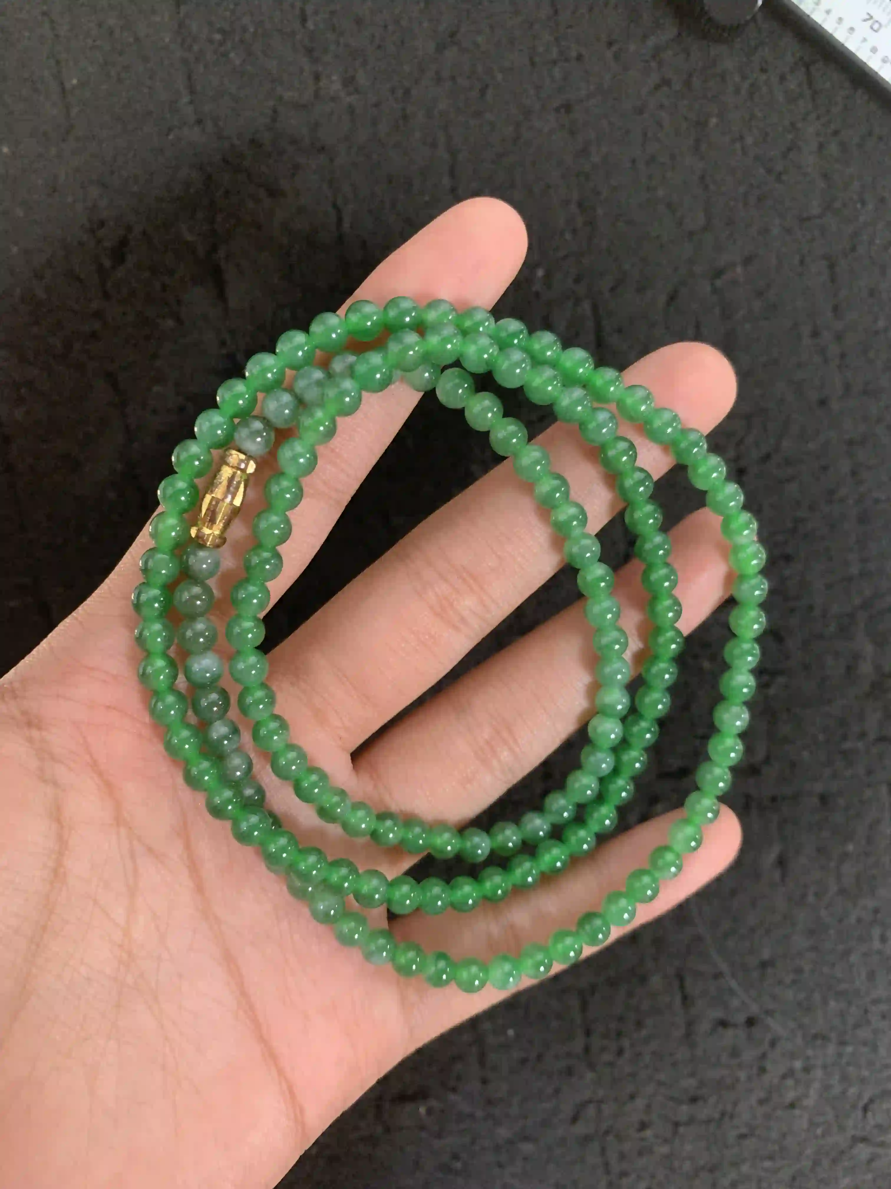  Natural Imperial Green Jade Bead Necklace | Myanmar Jadeite reference #1710004