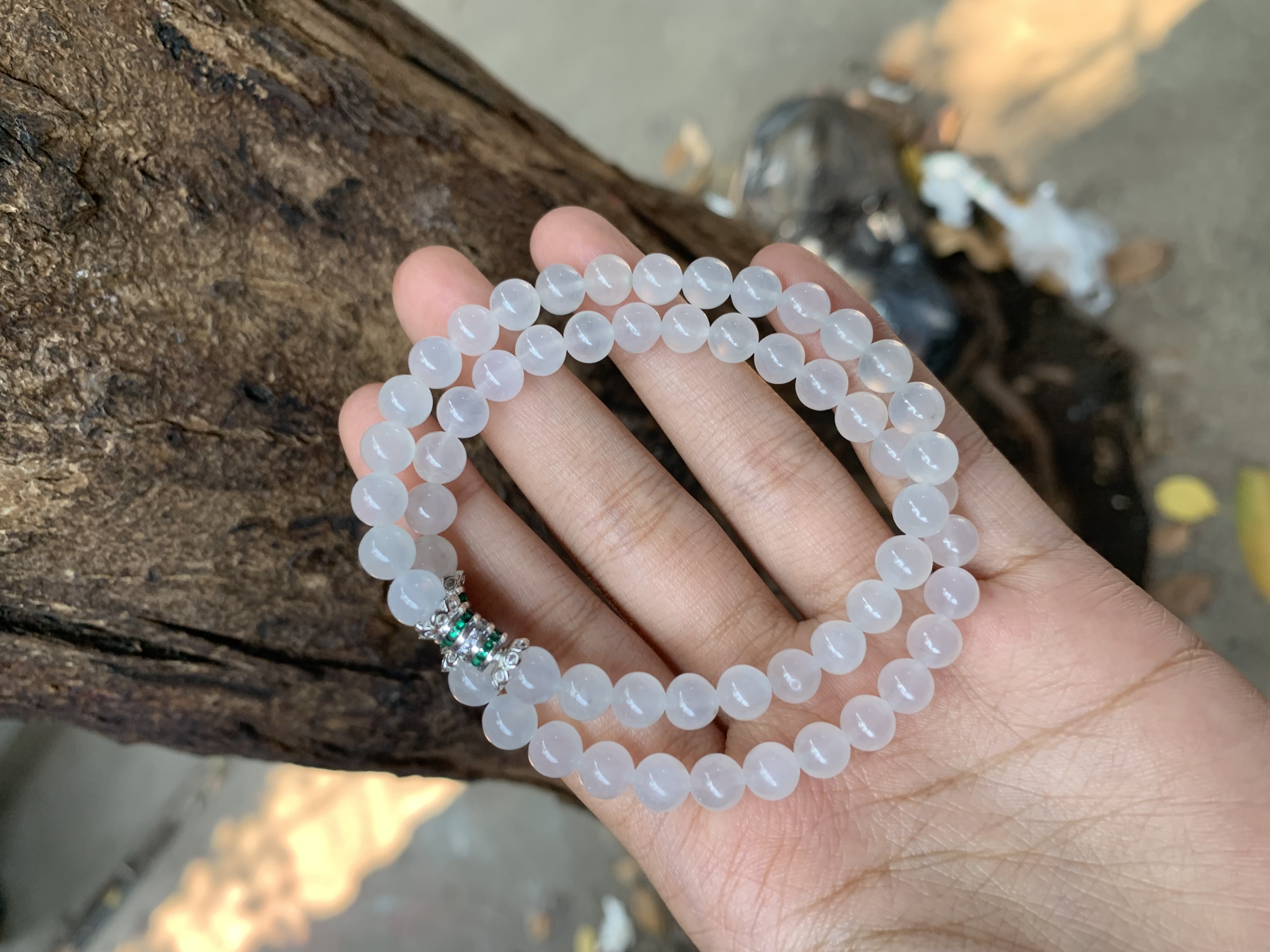 Natural Icy White Jade Bead Bracelet