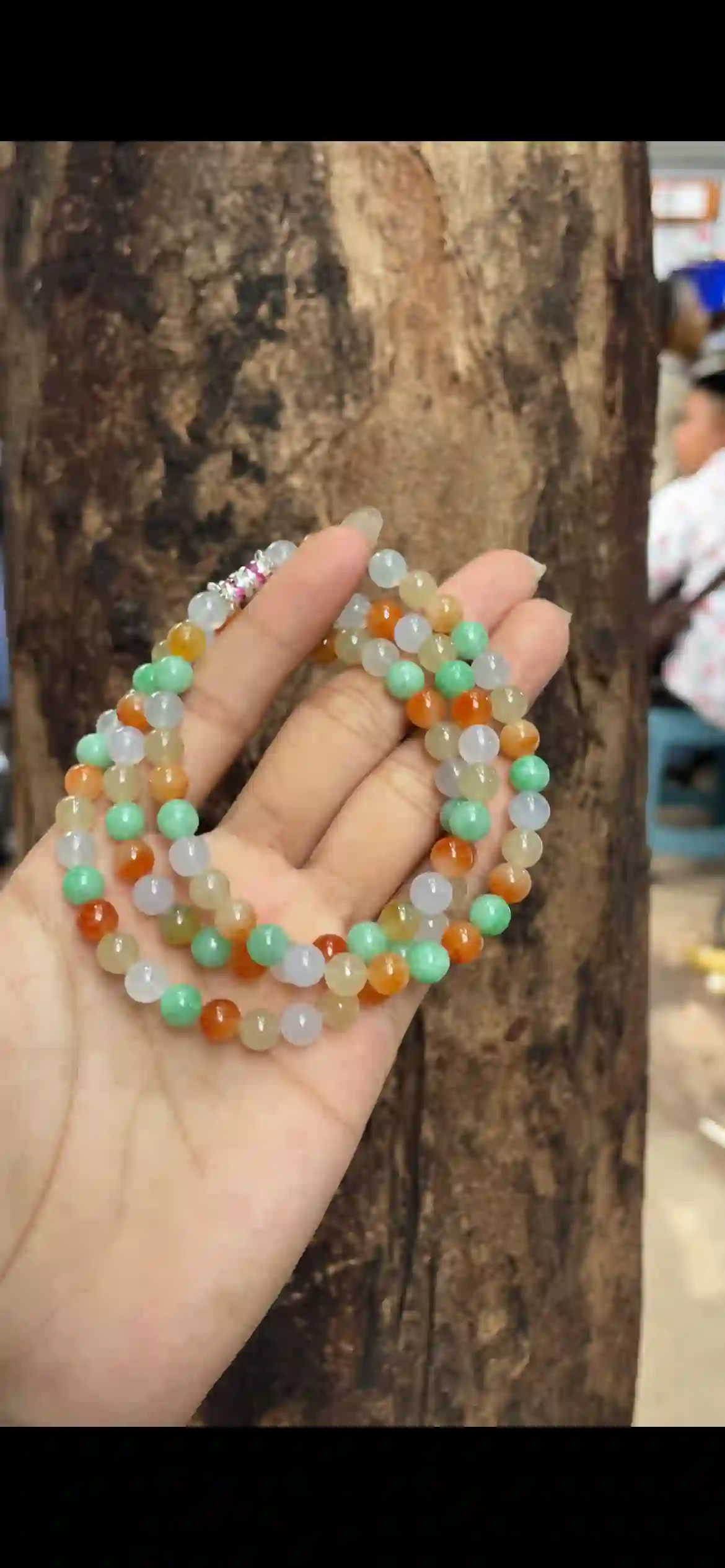 Multi-Color Natural Jadeite Triple-Wrap Bracelet | Myanmar Jadeite reference #8460001