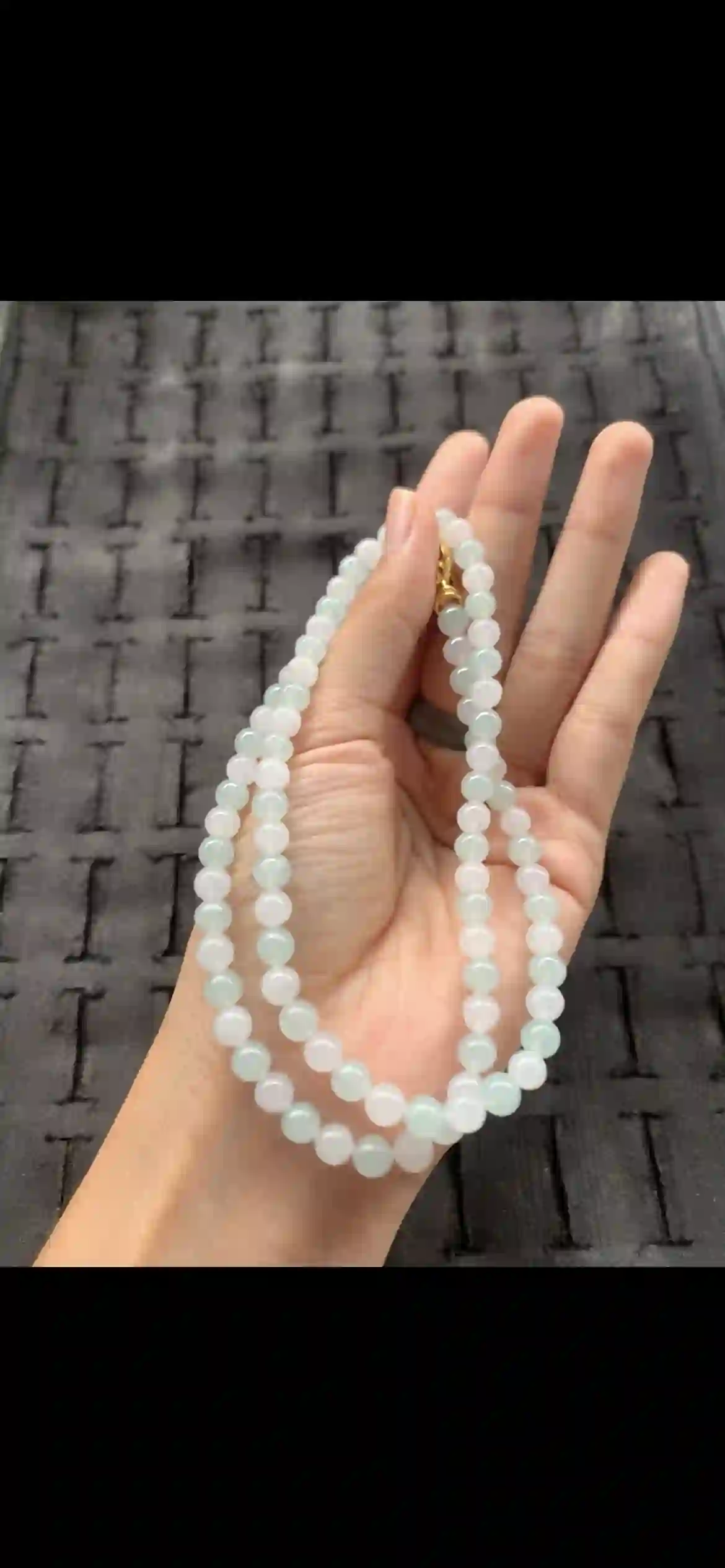 Delicate Pale Icy Green Jade Bead Necklace with Gold Clasp | Myanmar Jadeite reference #25350001