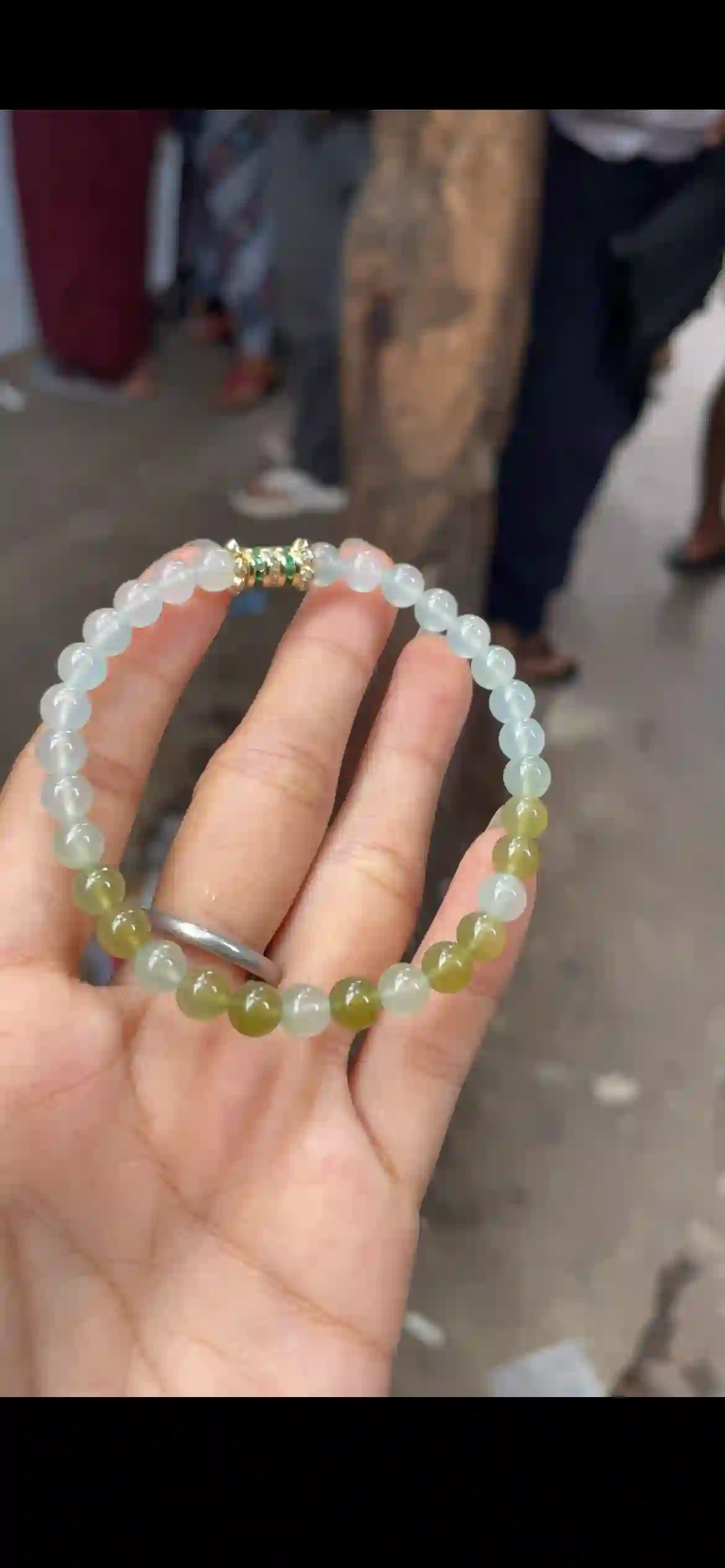 Icy White & Honey Yellow Gradient Jadeite Bracelet | Myanmar Jadeite reference #13080001