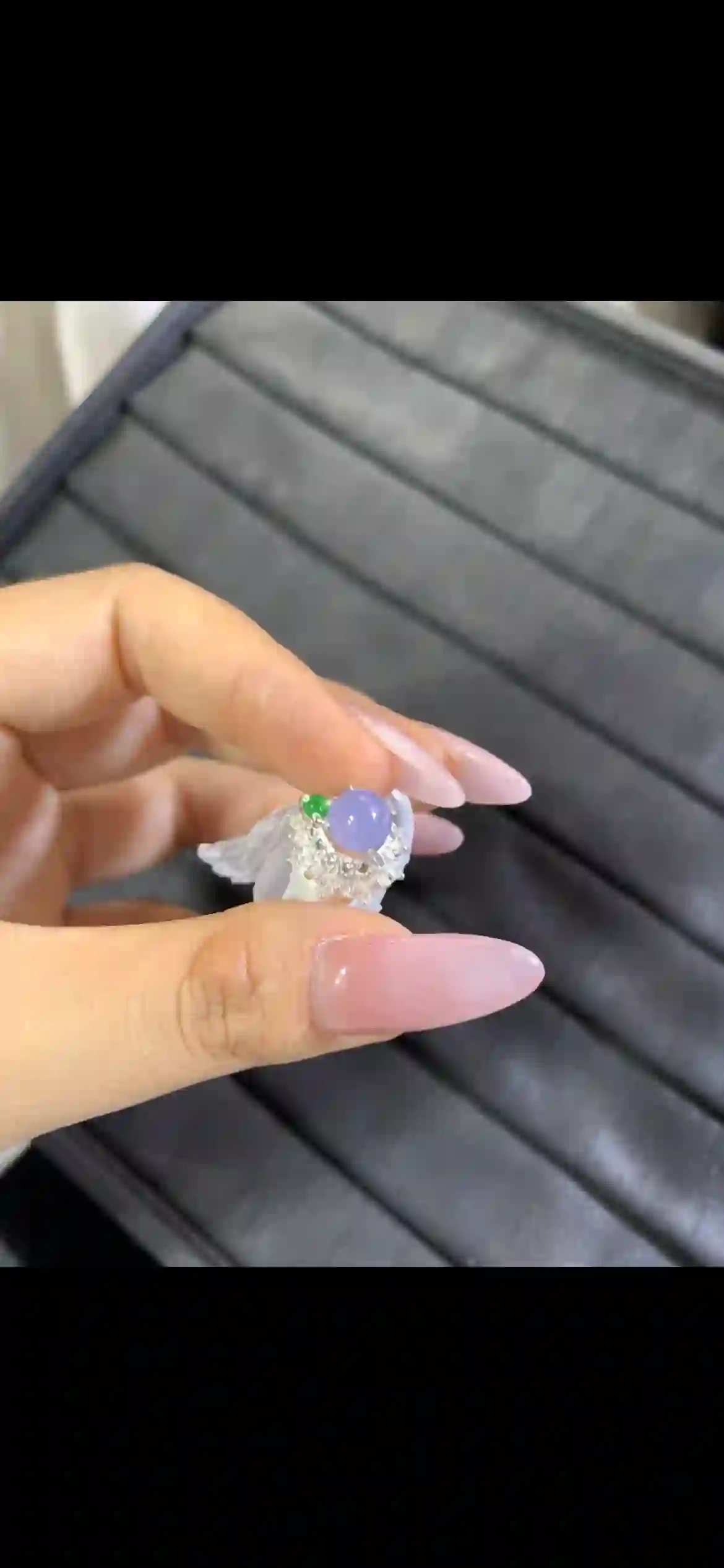 Natural Lavender Jadeite Cabochon Pendant with Diamond Halo Setting | Myanmar Jadeite reference #6990002