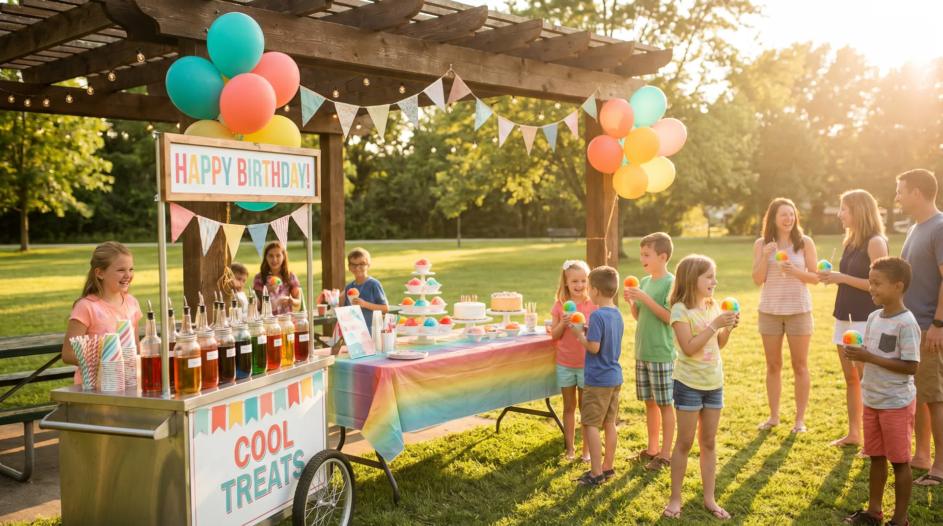 Festive outdoor event with snow cones
