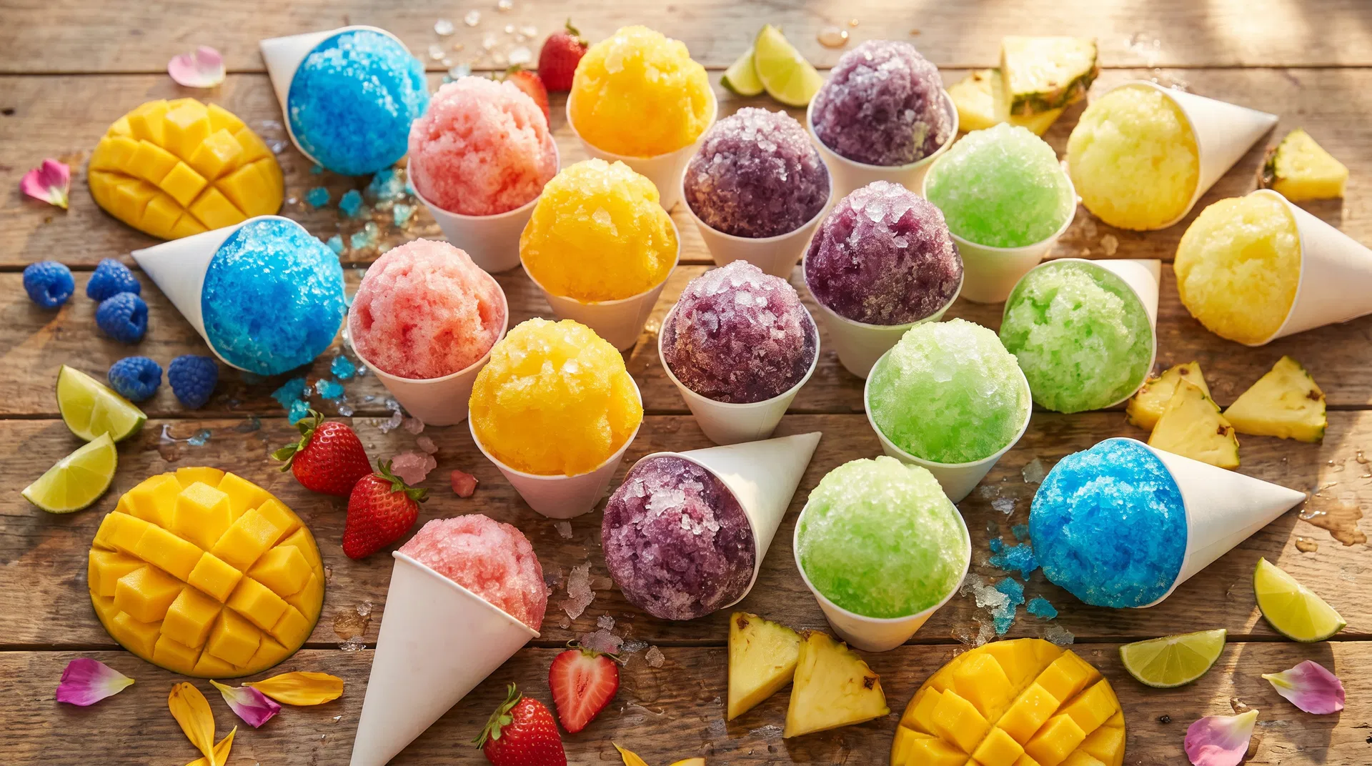 Colorful shaved ice snow cones