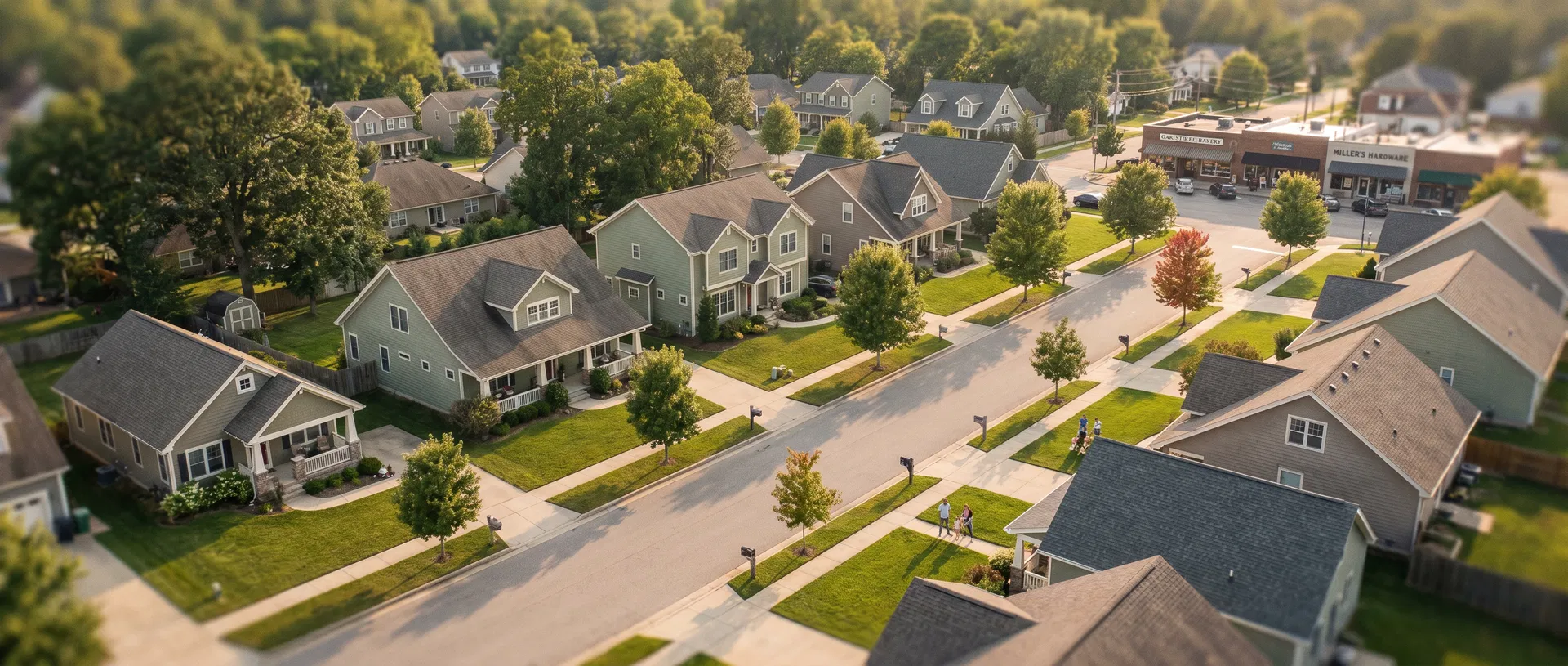 Aerial view of suburban neighborhood