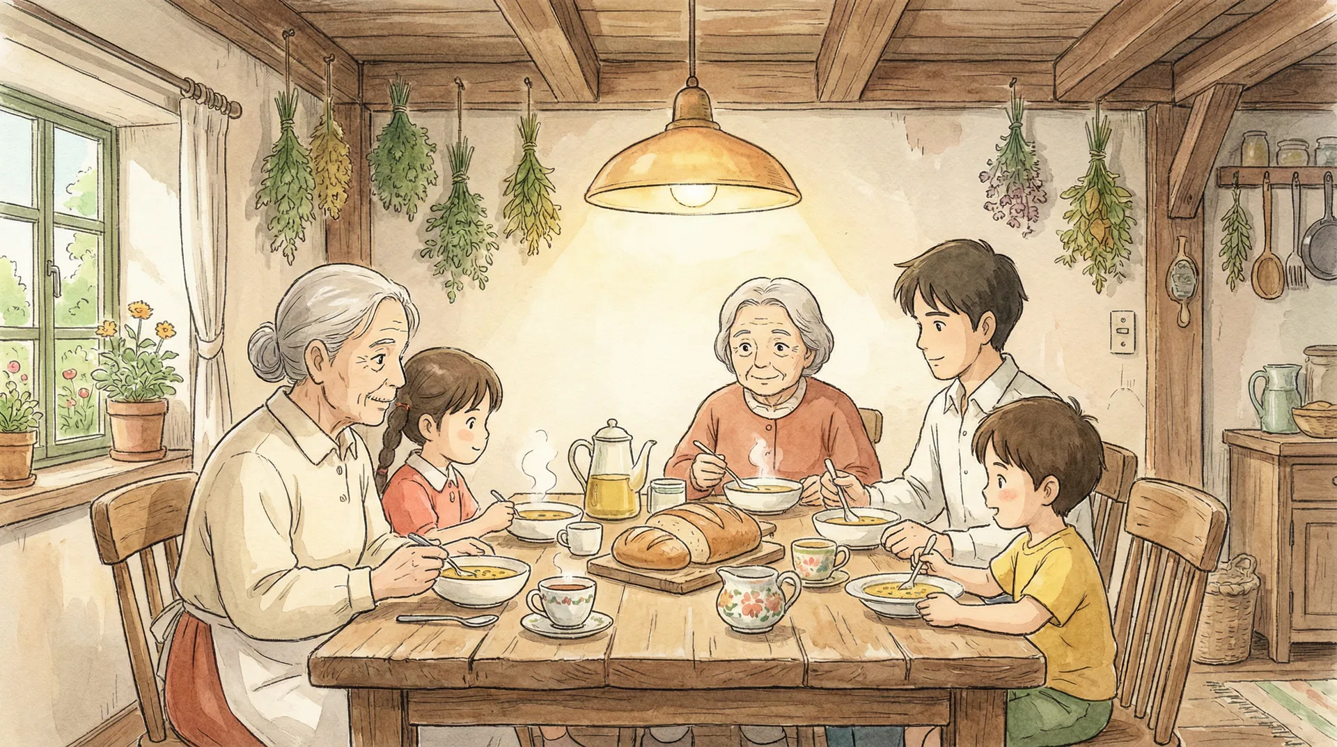 Família compartilhando refeição