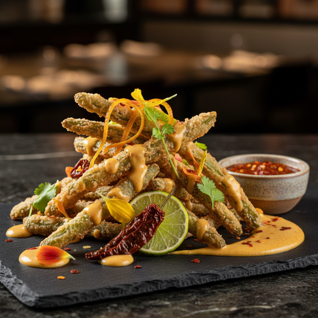 Fried Green Beans with Chipotle Honey Mustard