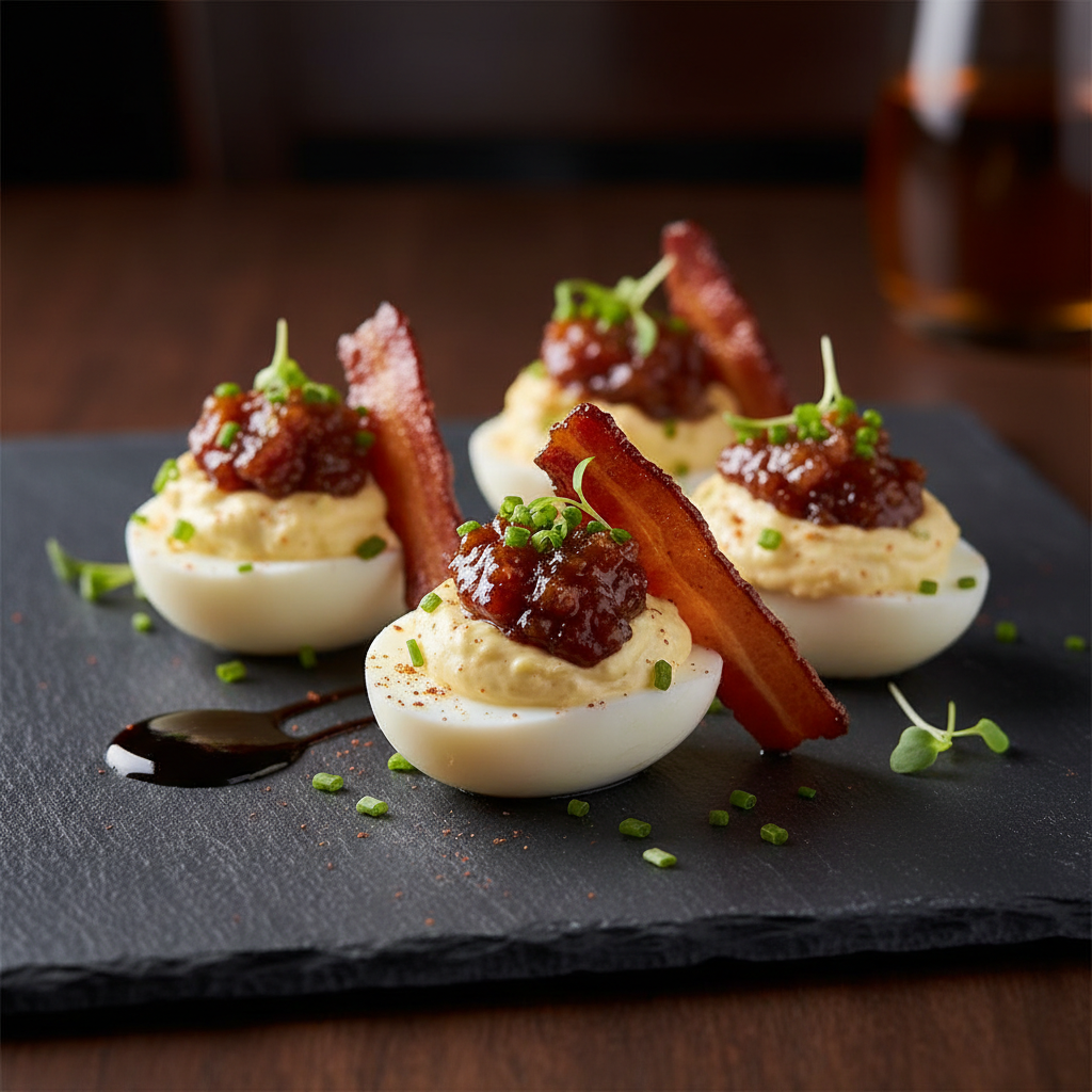 Boozy Bacon Deviled Eggs
