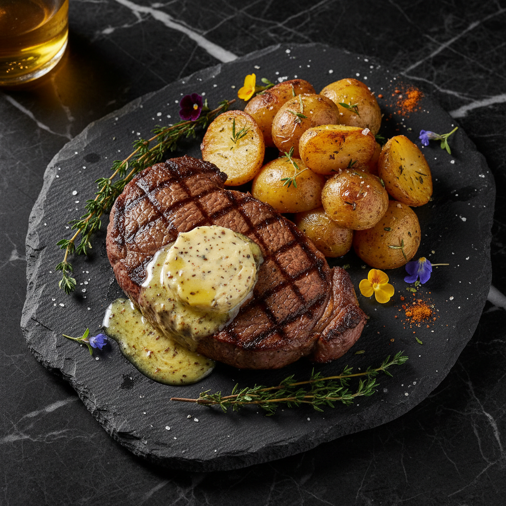 Florida Cracker Steak with Roasted Potatoes and Cowboy Butter