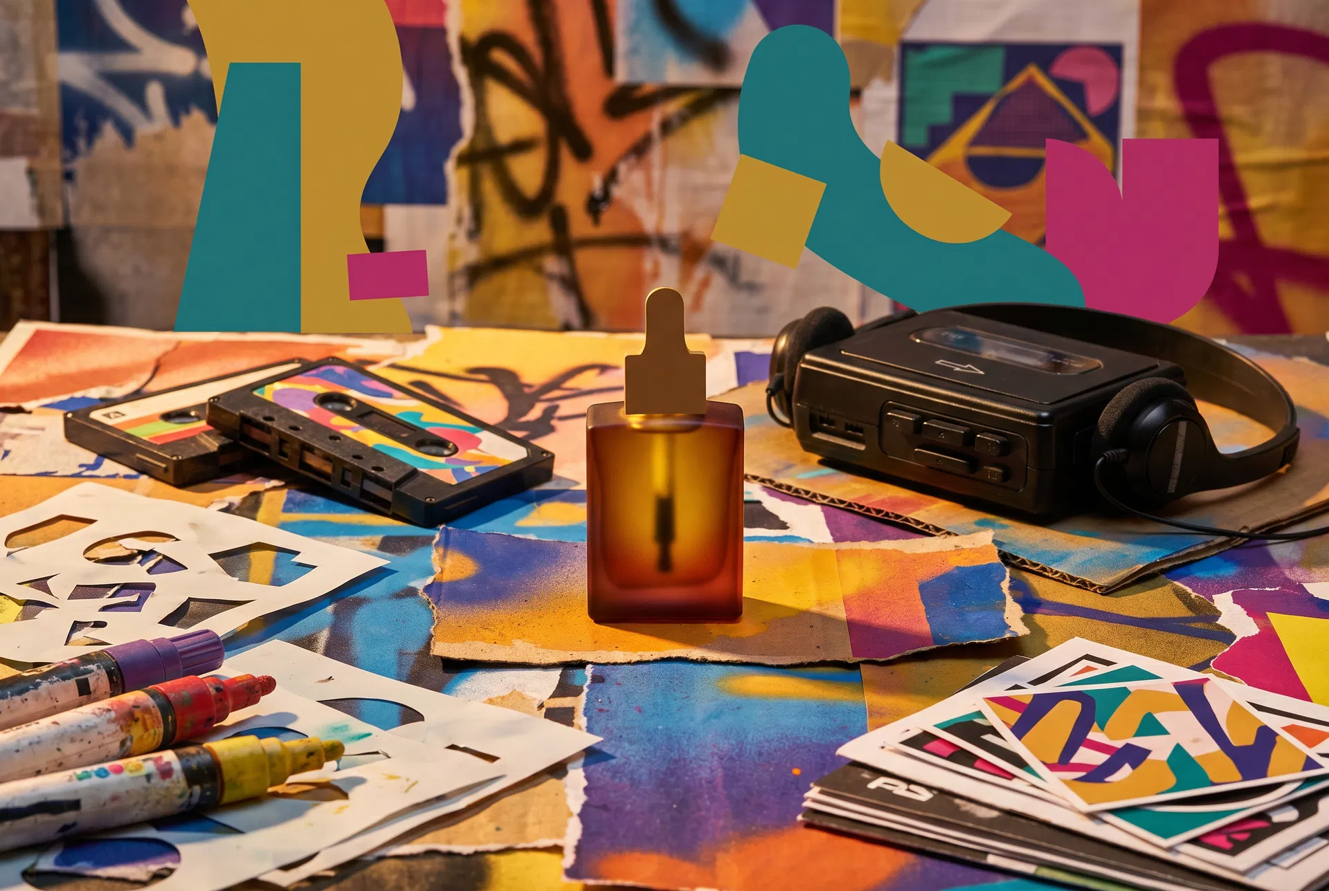 Colorful brand collage background