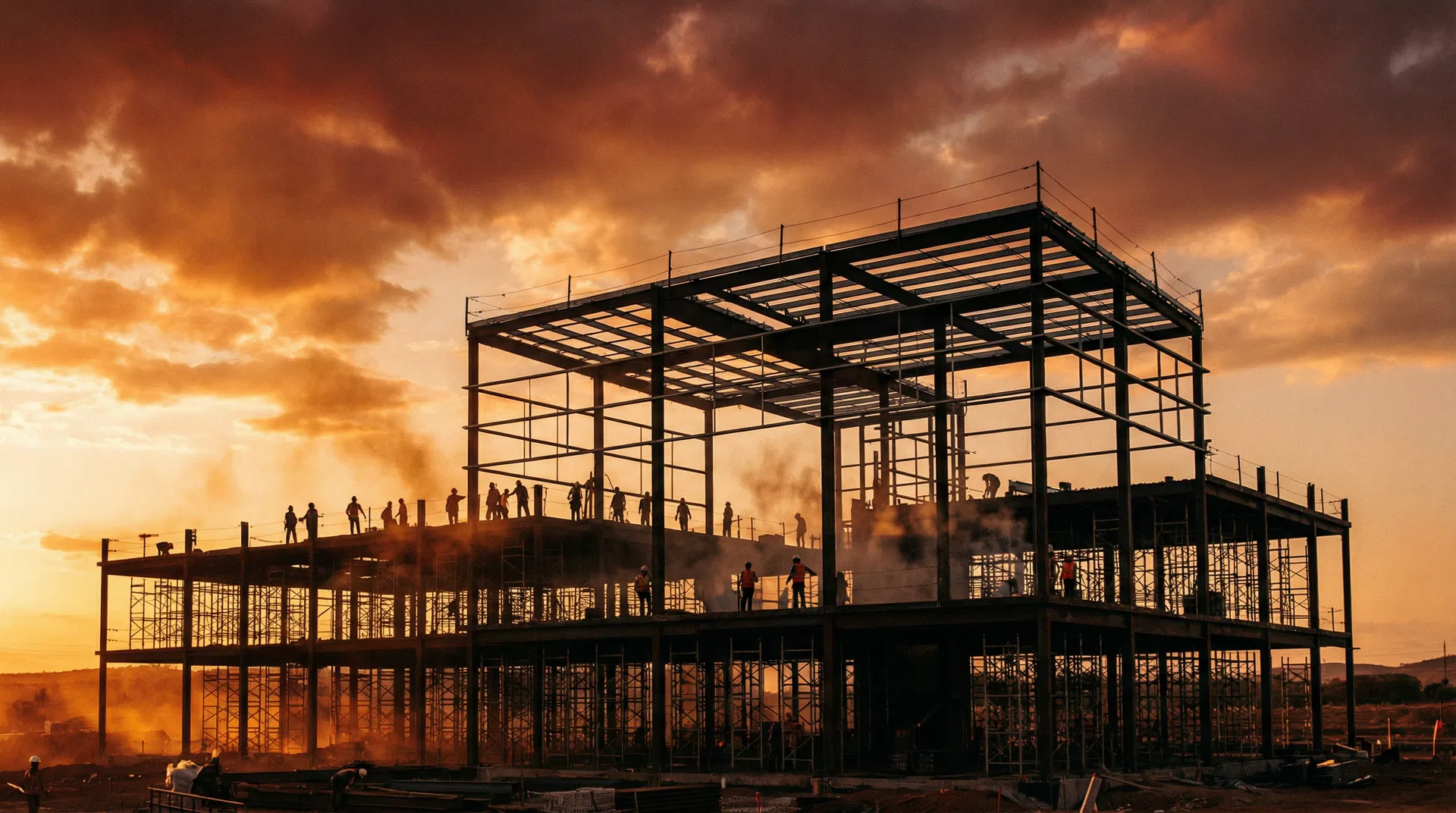 Construction site at sunset