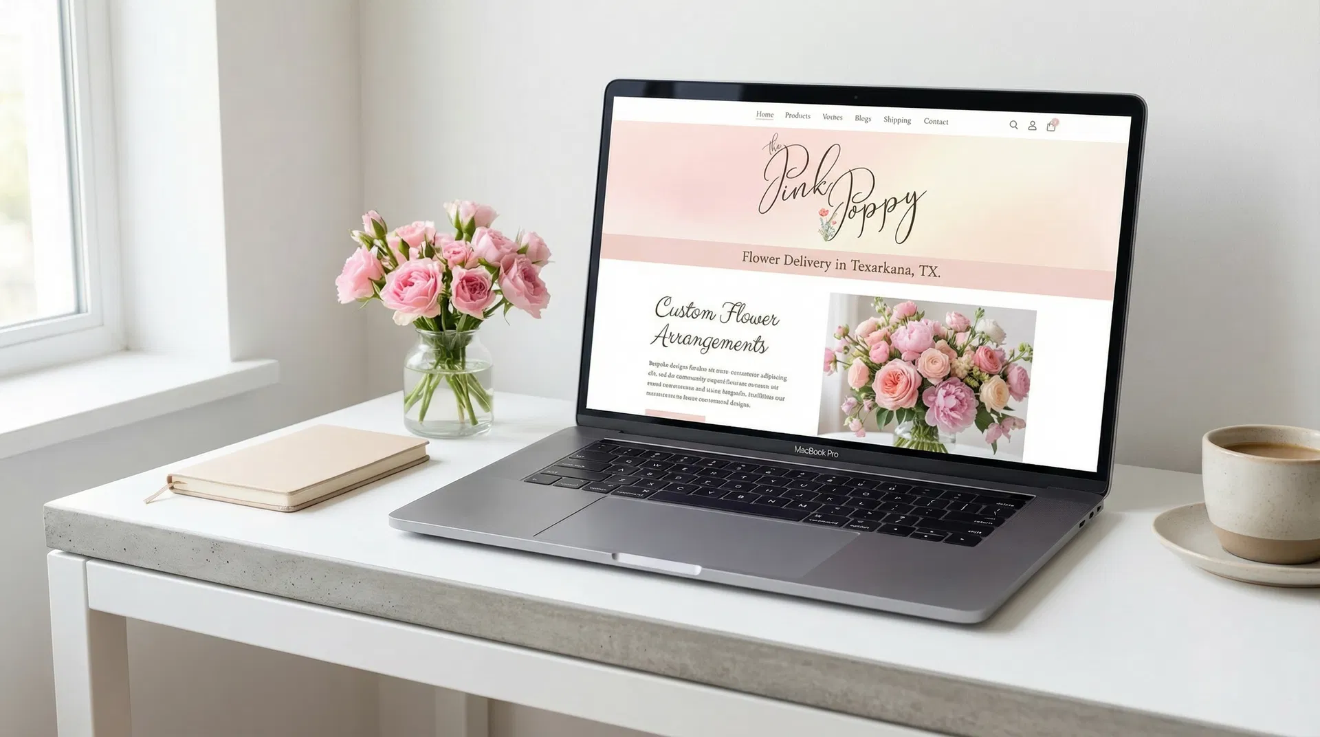 The Pink Poppy flower delivery website mockup