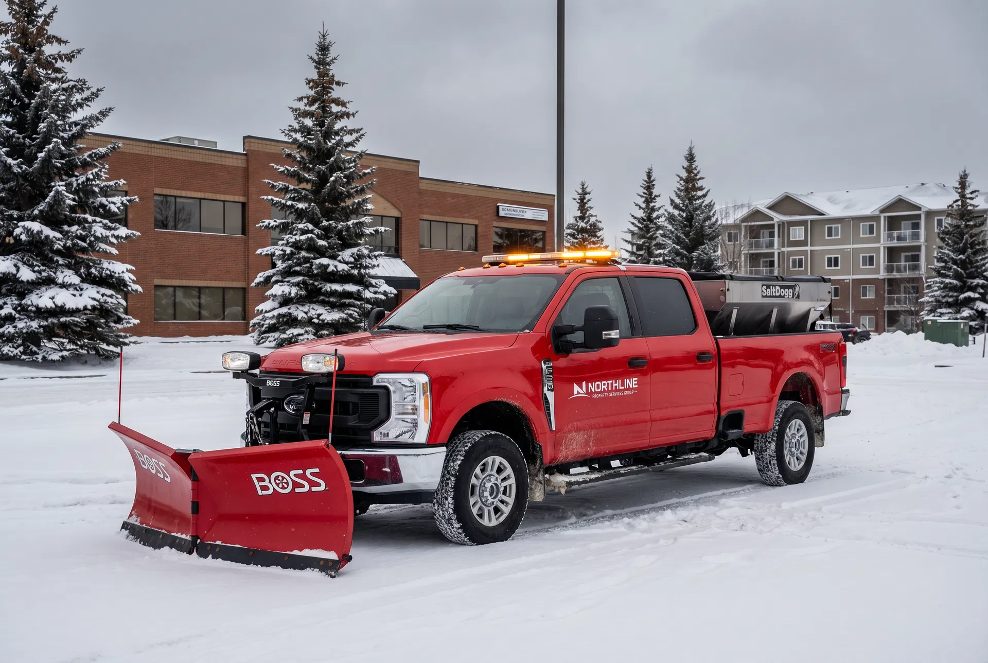 Northline Boss V-Plow & SaltDogg Spreader — Daytime Snow Operations