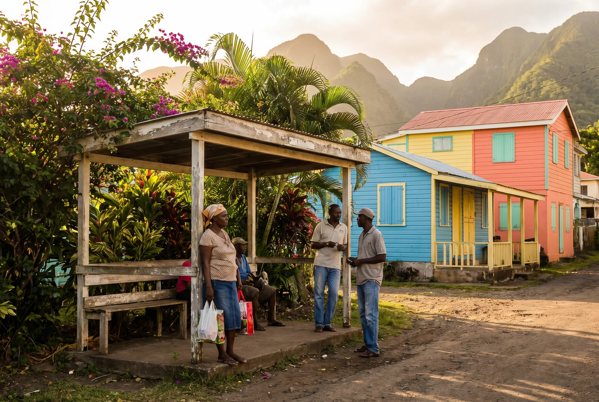 Community bus stop in a Dominican village