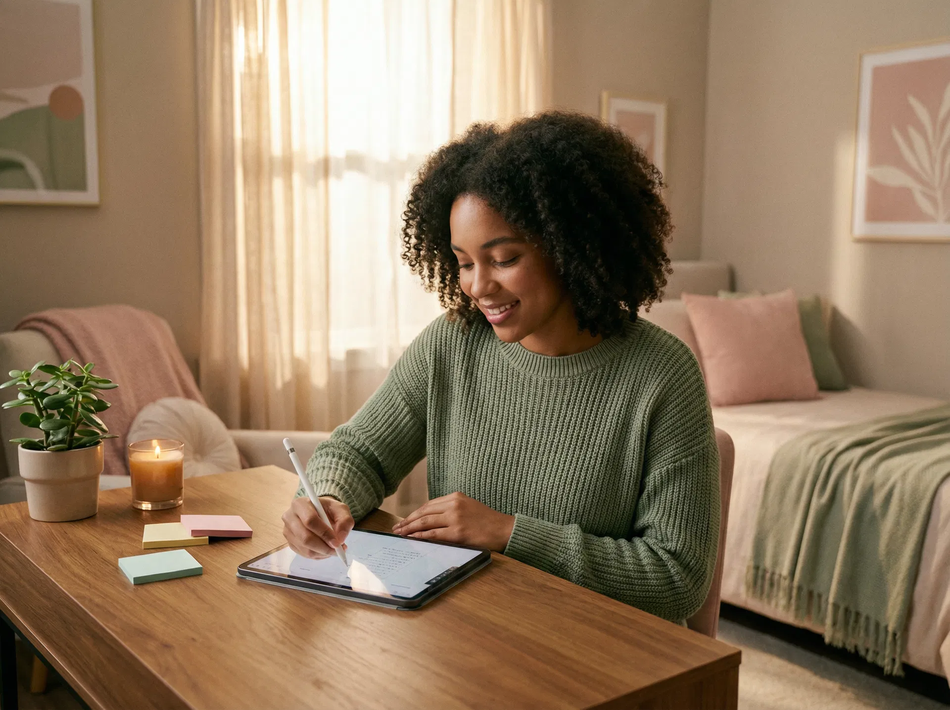 Woman using digital planner on iPad