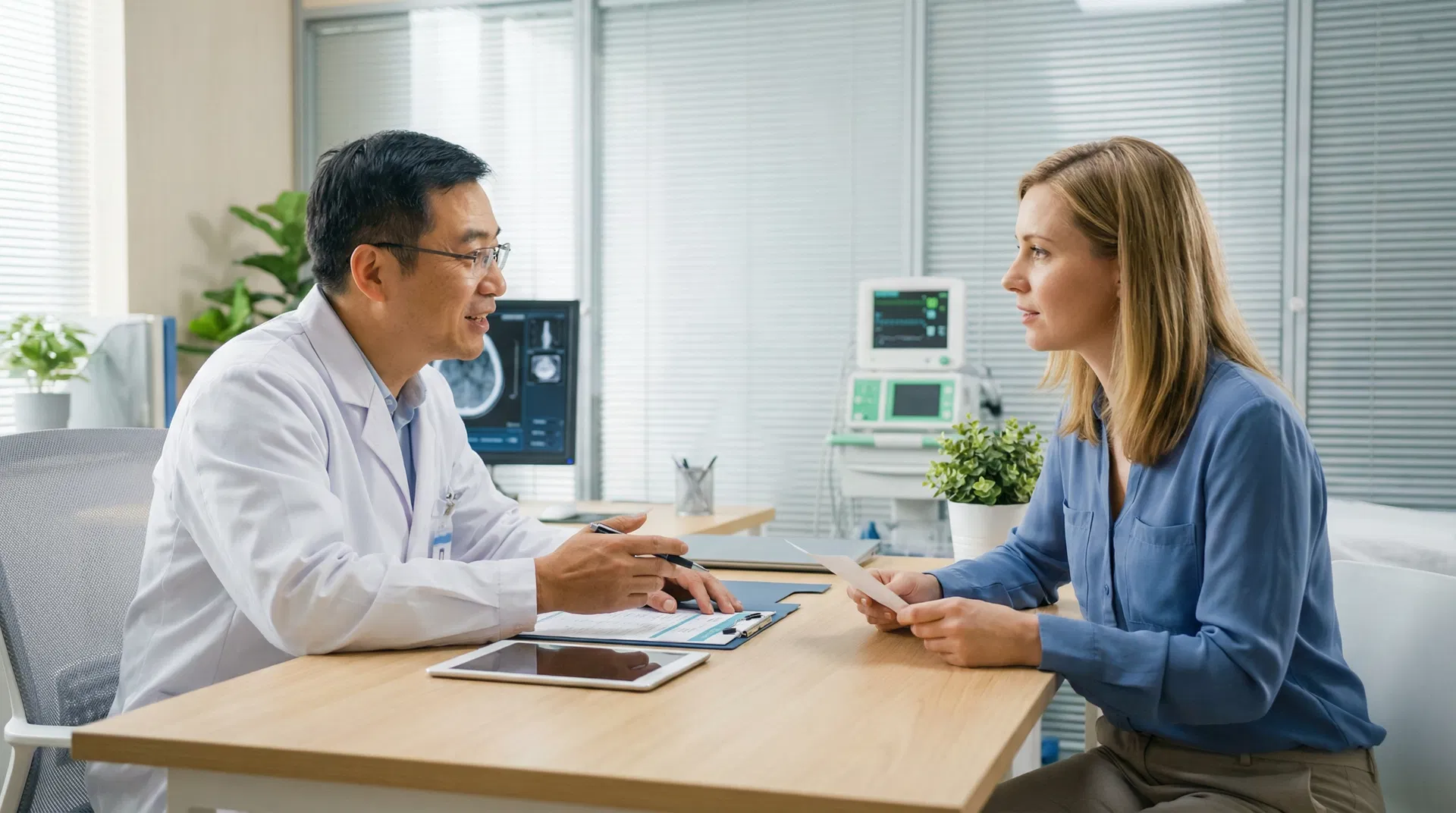 Chinese doctor consulting foreign patient