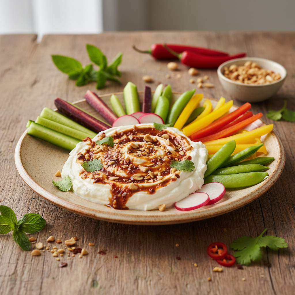 Spicy Peanut Kvarg Dip with Veggies