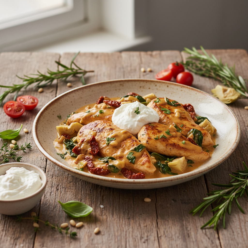 Creamy Tuscan Chicken with High-Protein Kvarg Sauce