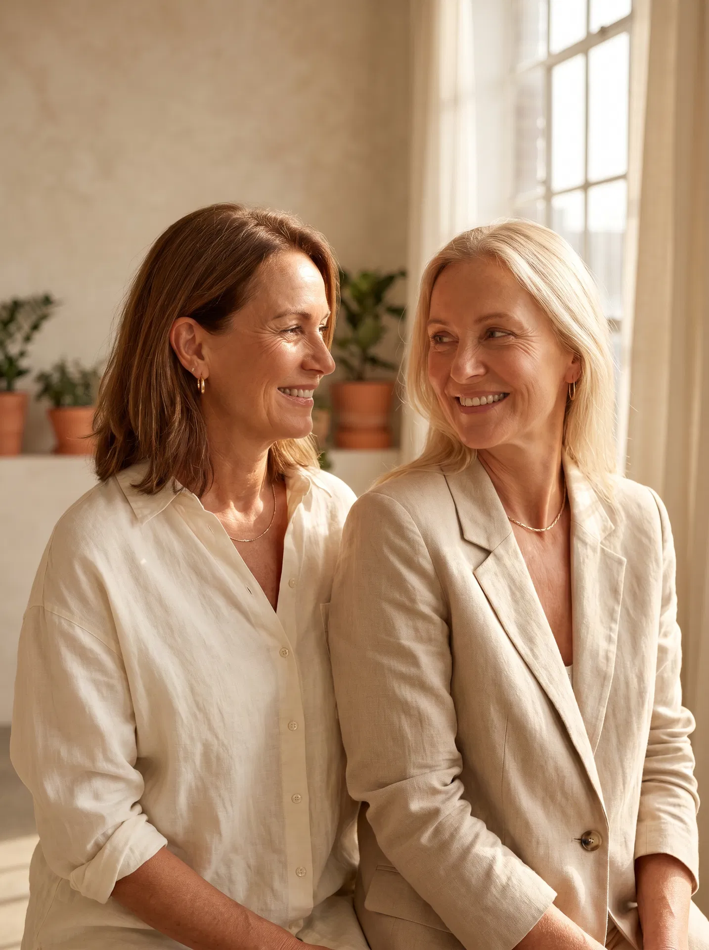 Two women smiling naturally