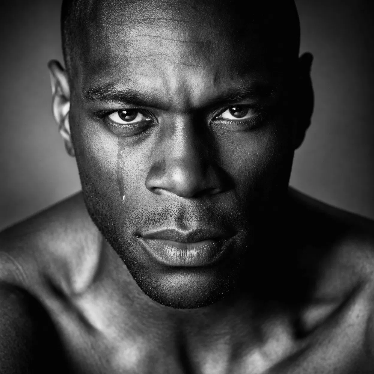 Black and white portrait — raw vulnerability