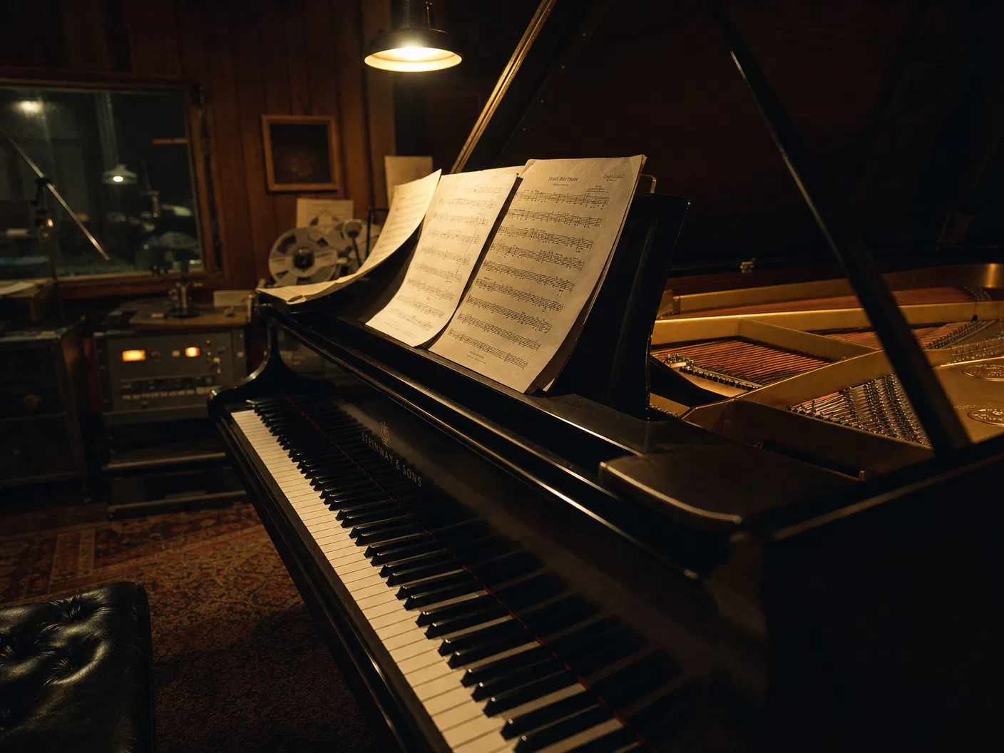 Grand piano in recording studio