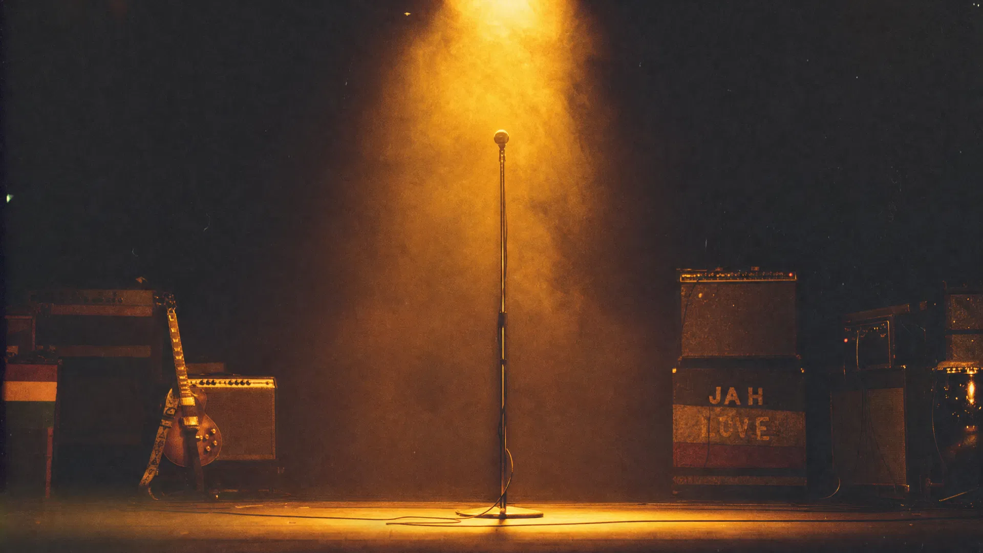 Concert stage bathed in golden spotlight
