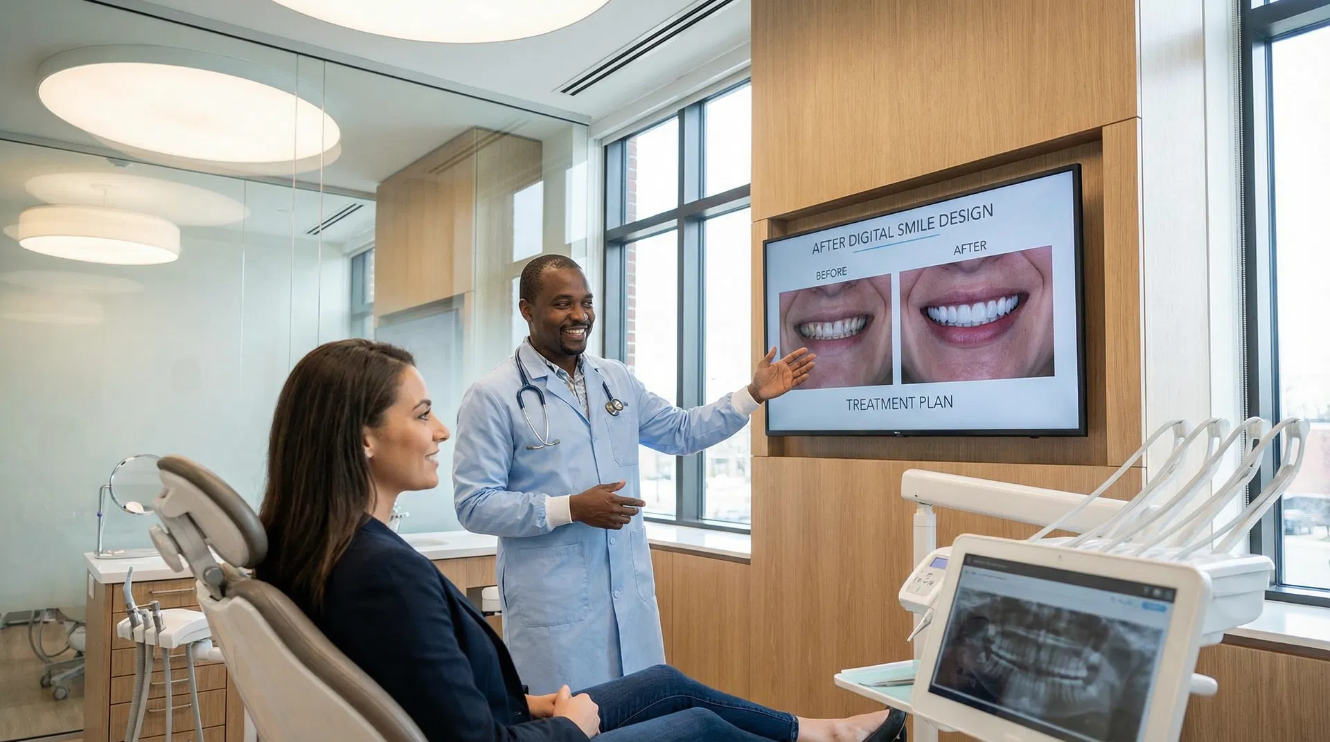 Doctor Explaining Treatment Plan with Digital Smile Design