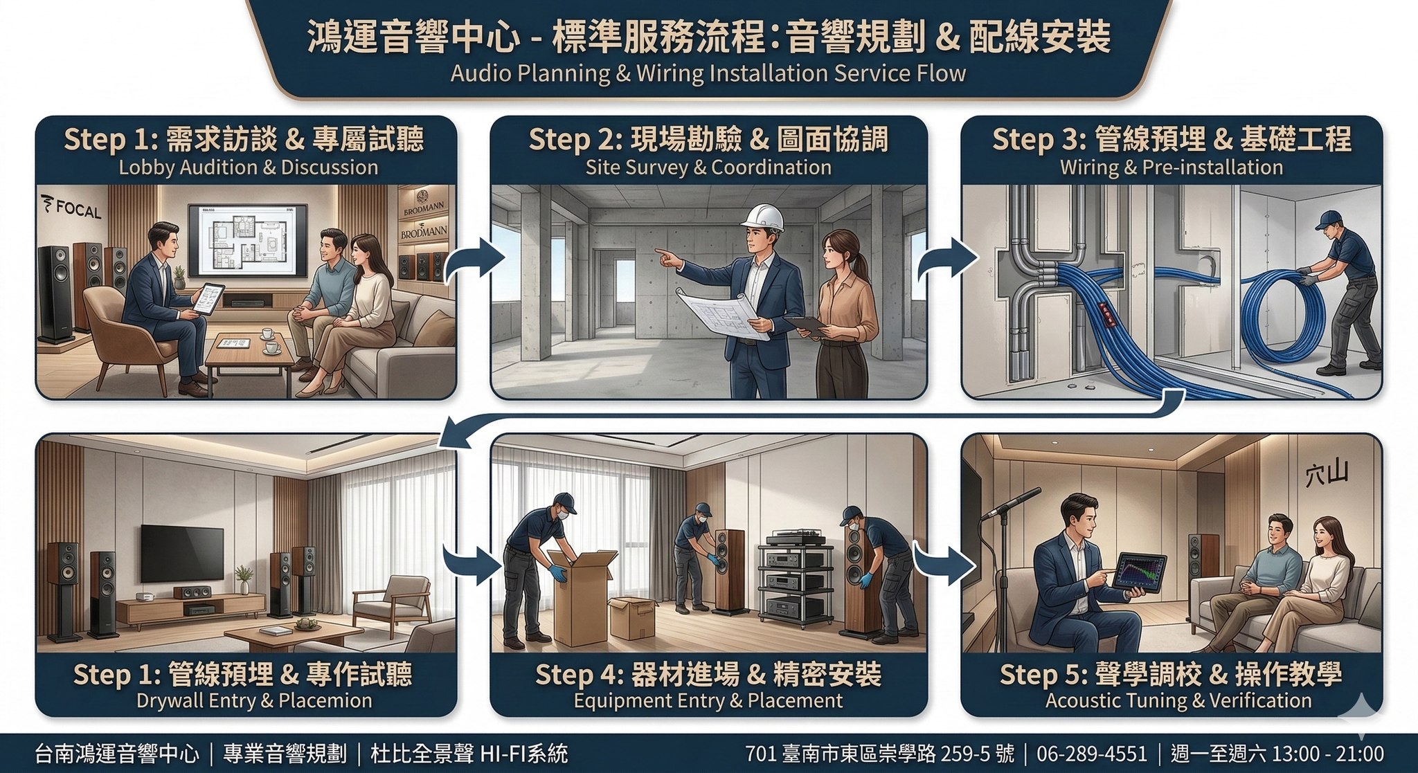 如何開始您的專屬音響規劃？鴻運音響 5 大標準服務與配線流程