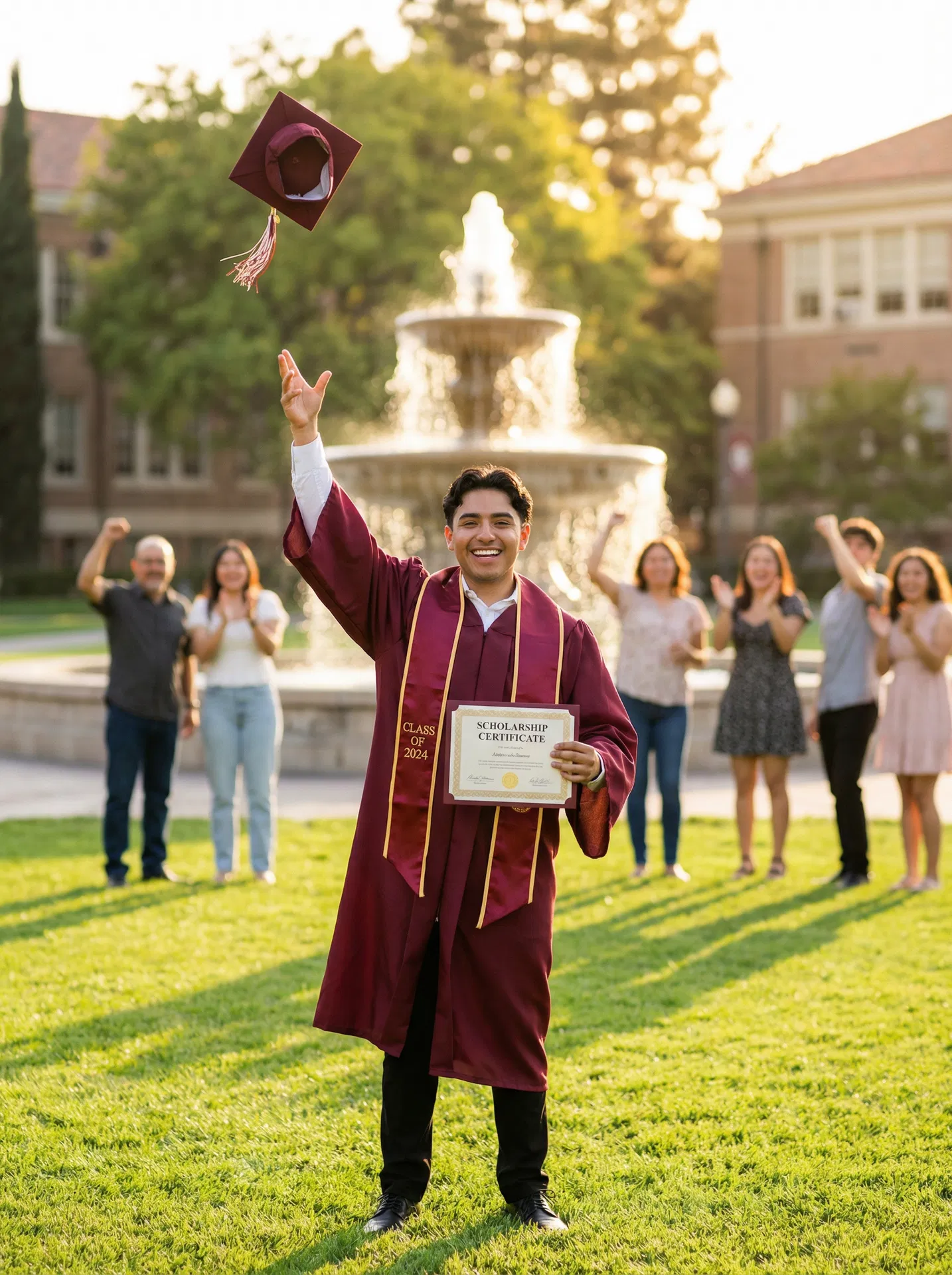 Hispanic graduate with family