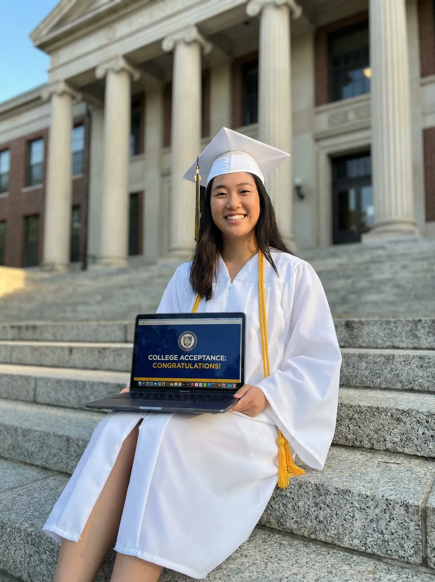 Asian student celebrating achievement