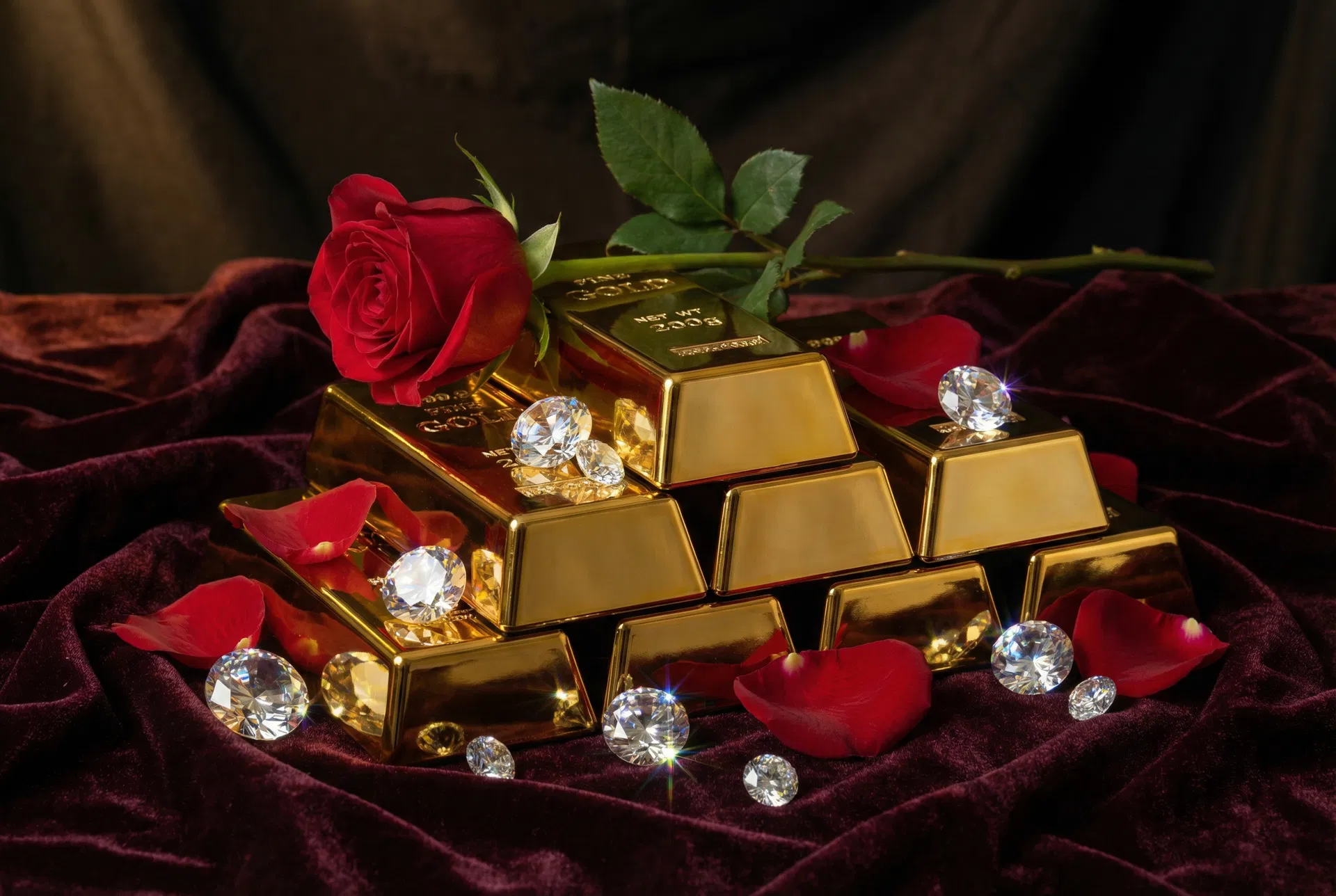 Lingots d'or et diamants