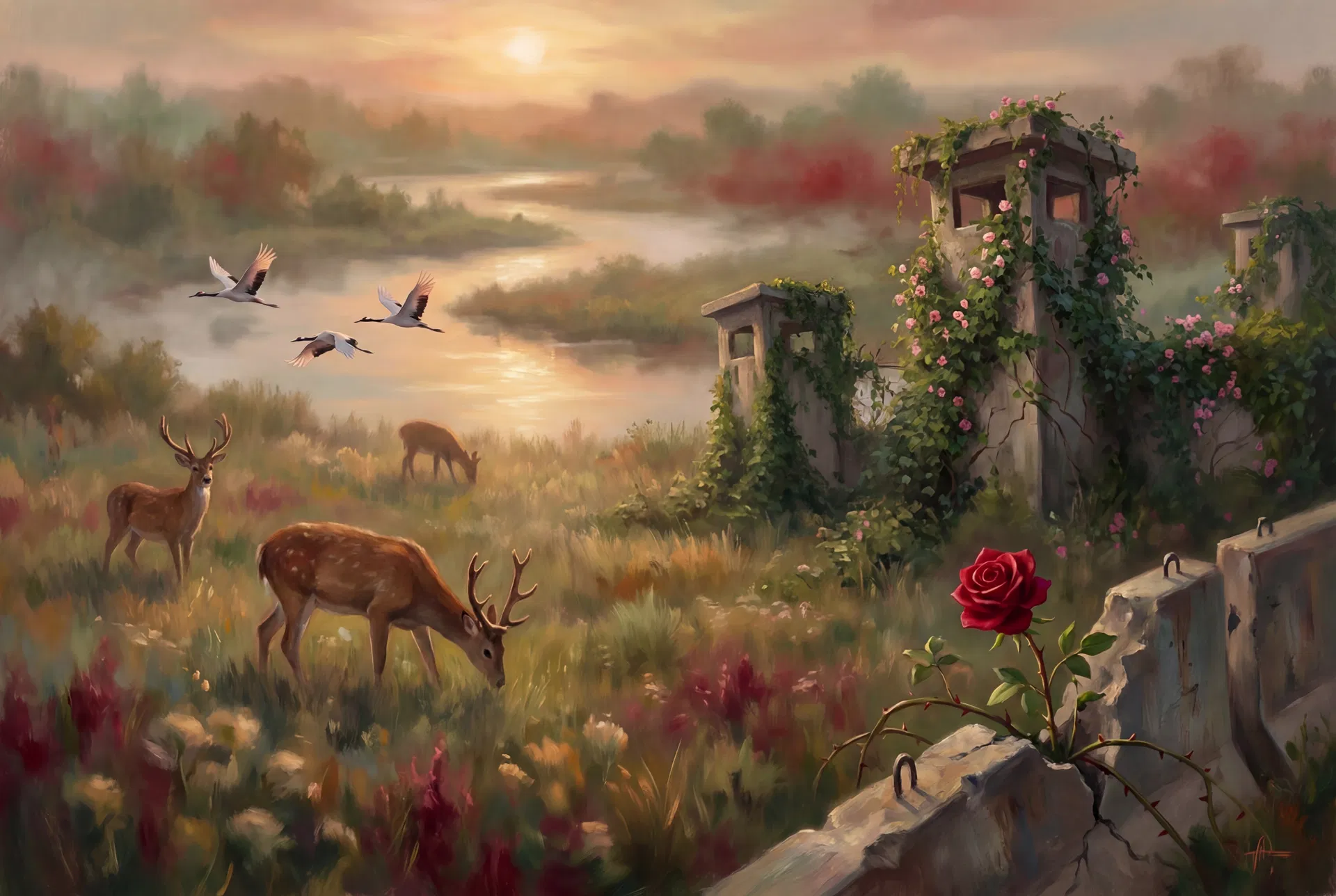 La DMZ transformée en sanctuaire naturel — cerfs, grues, roses