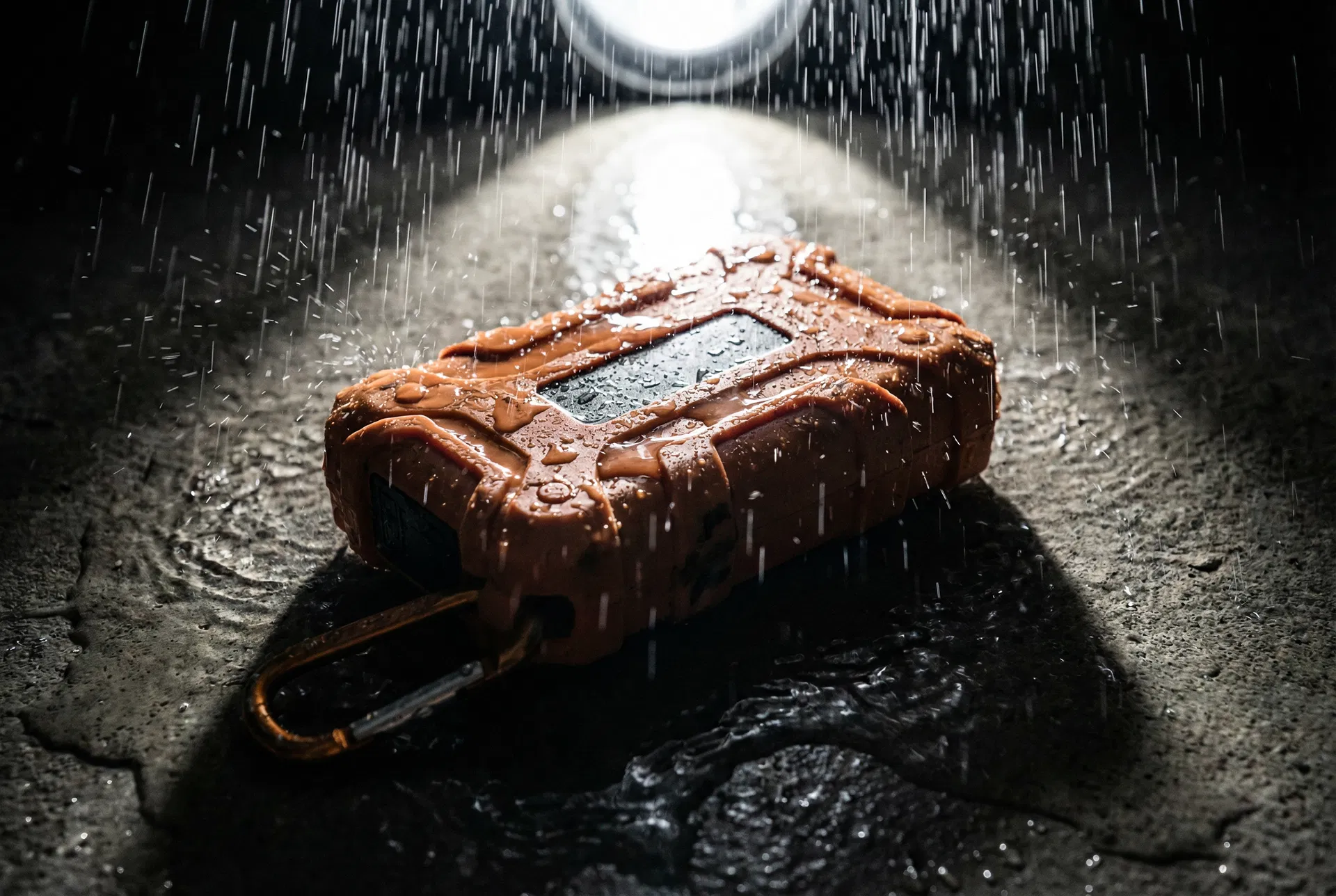 Outlast Power Bank in heavy rain