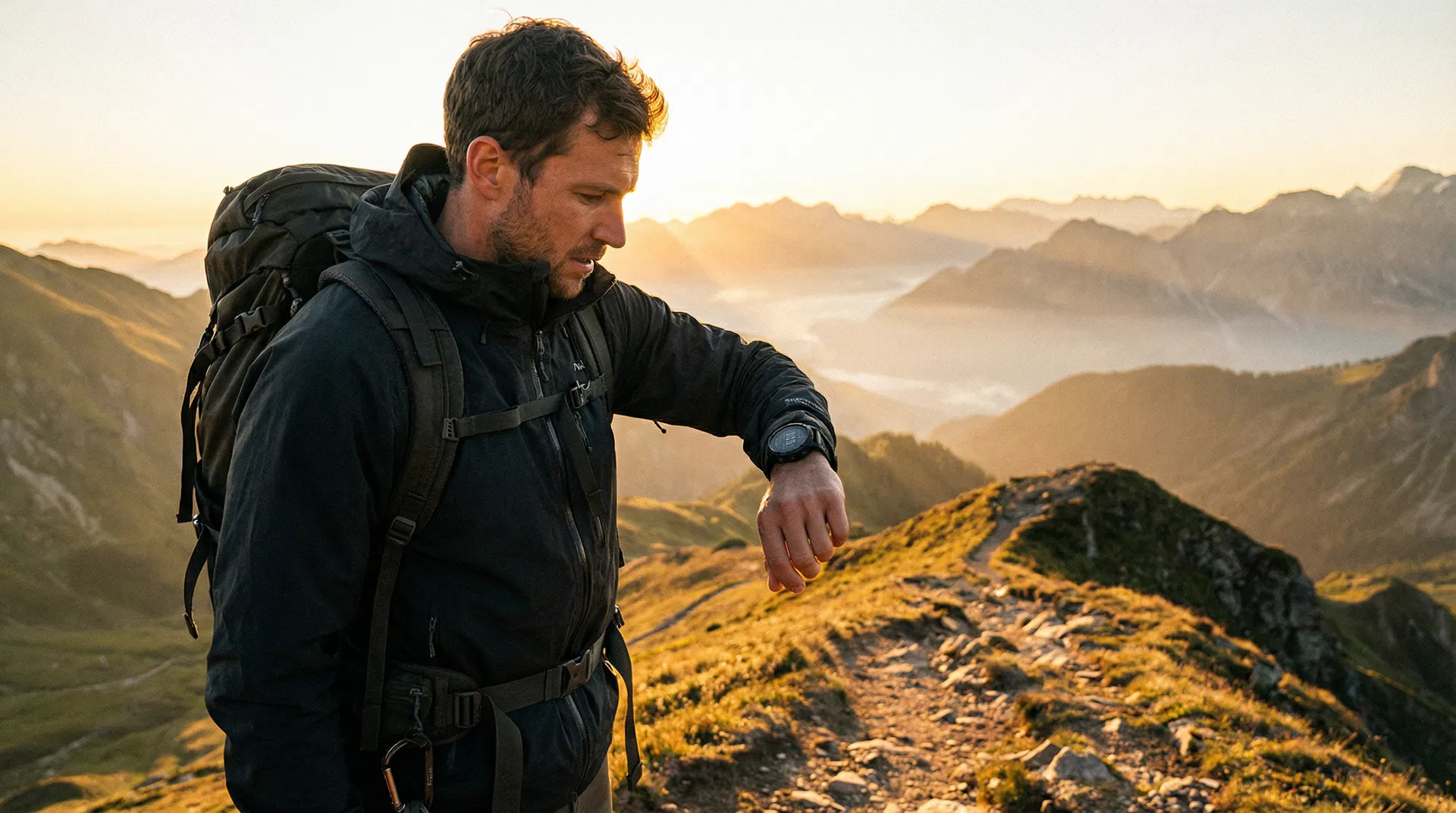 Man hiking with AlphaGear watch