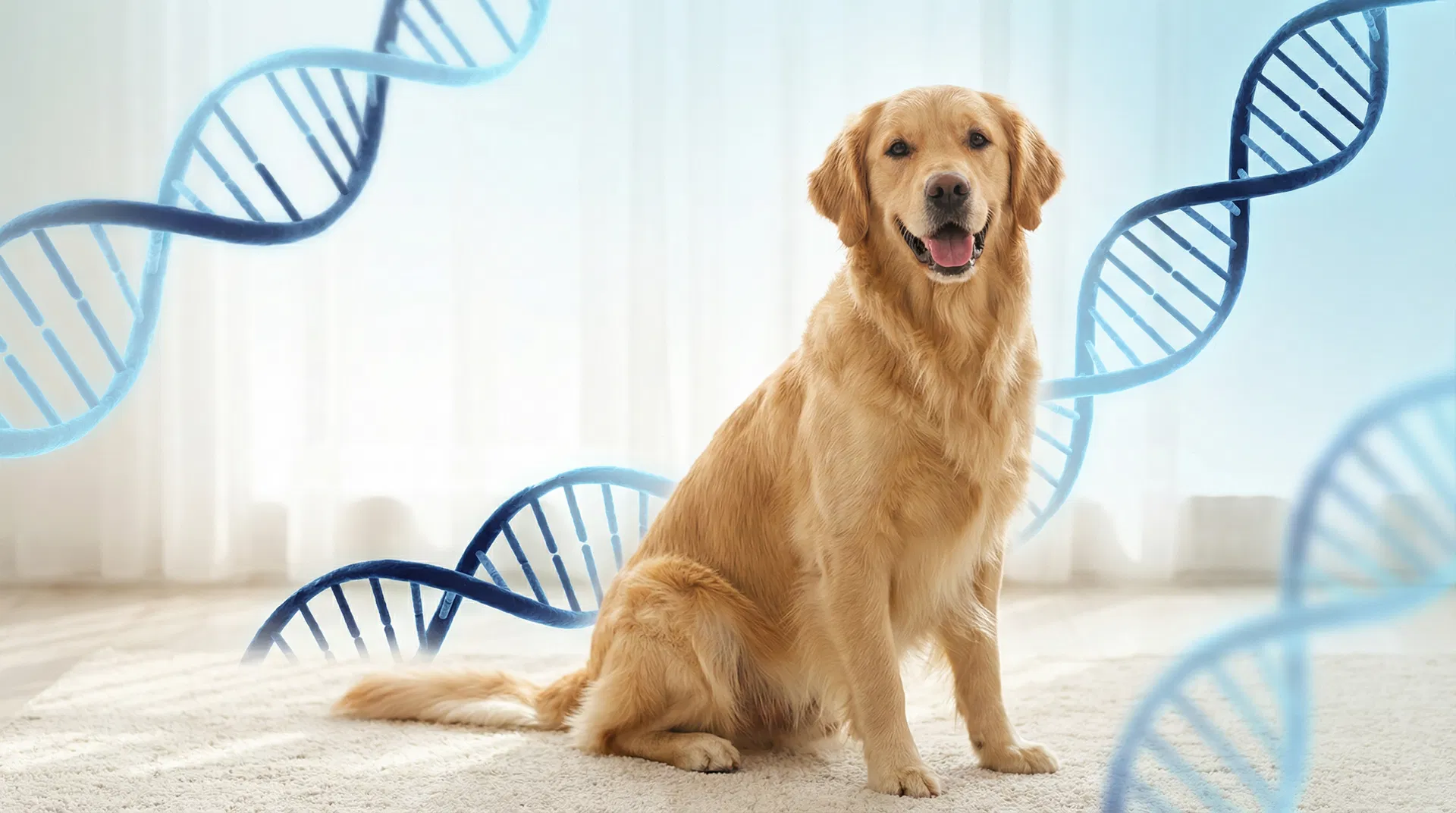 Golden Retriever with DNA helices