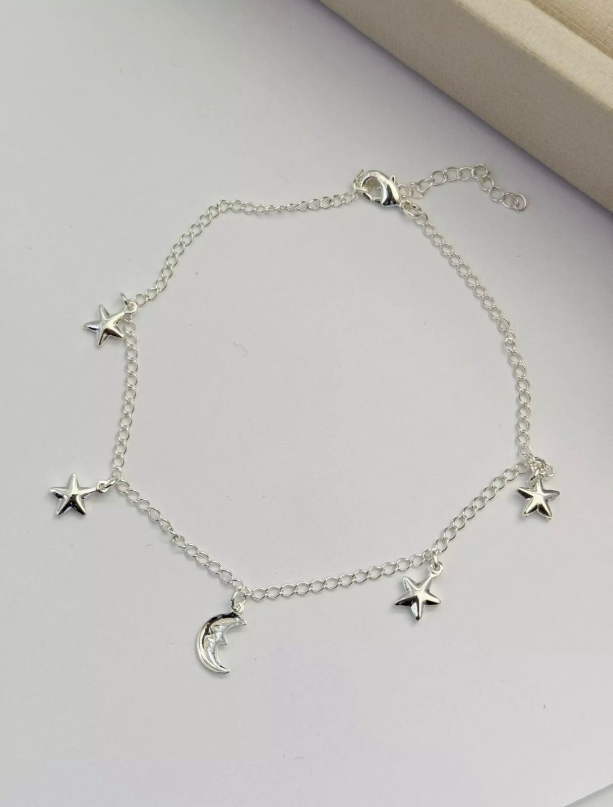 Tornozeleira Lua e Estrelas Prata