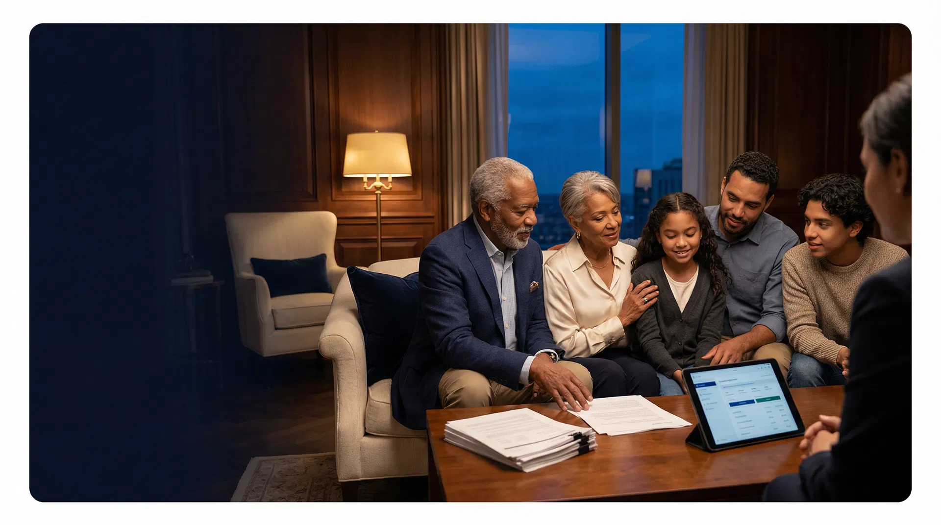 Family calmly planning together