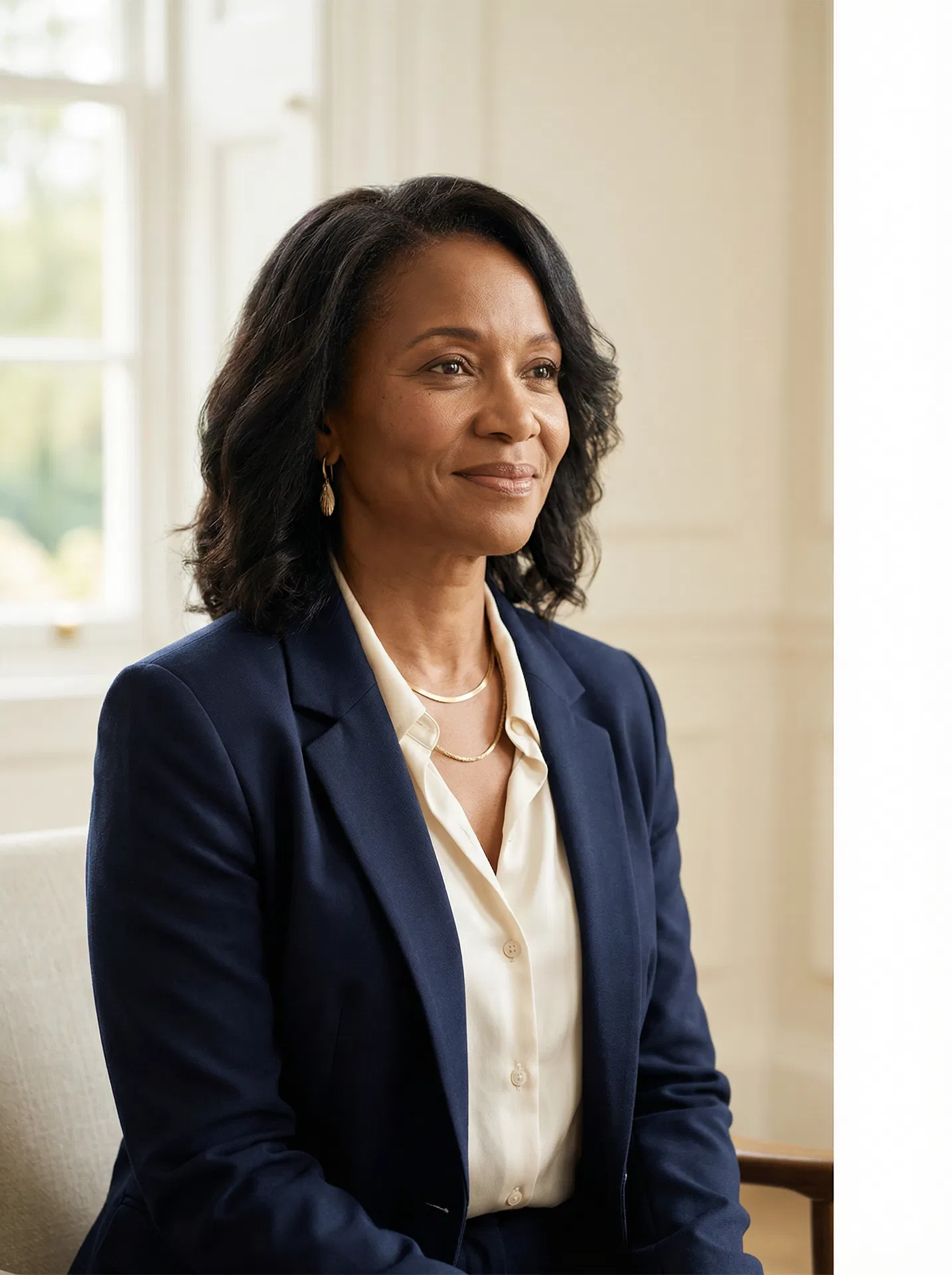 Confident woman reflecting on compassionate support