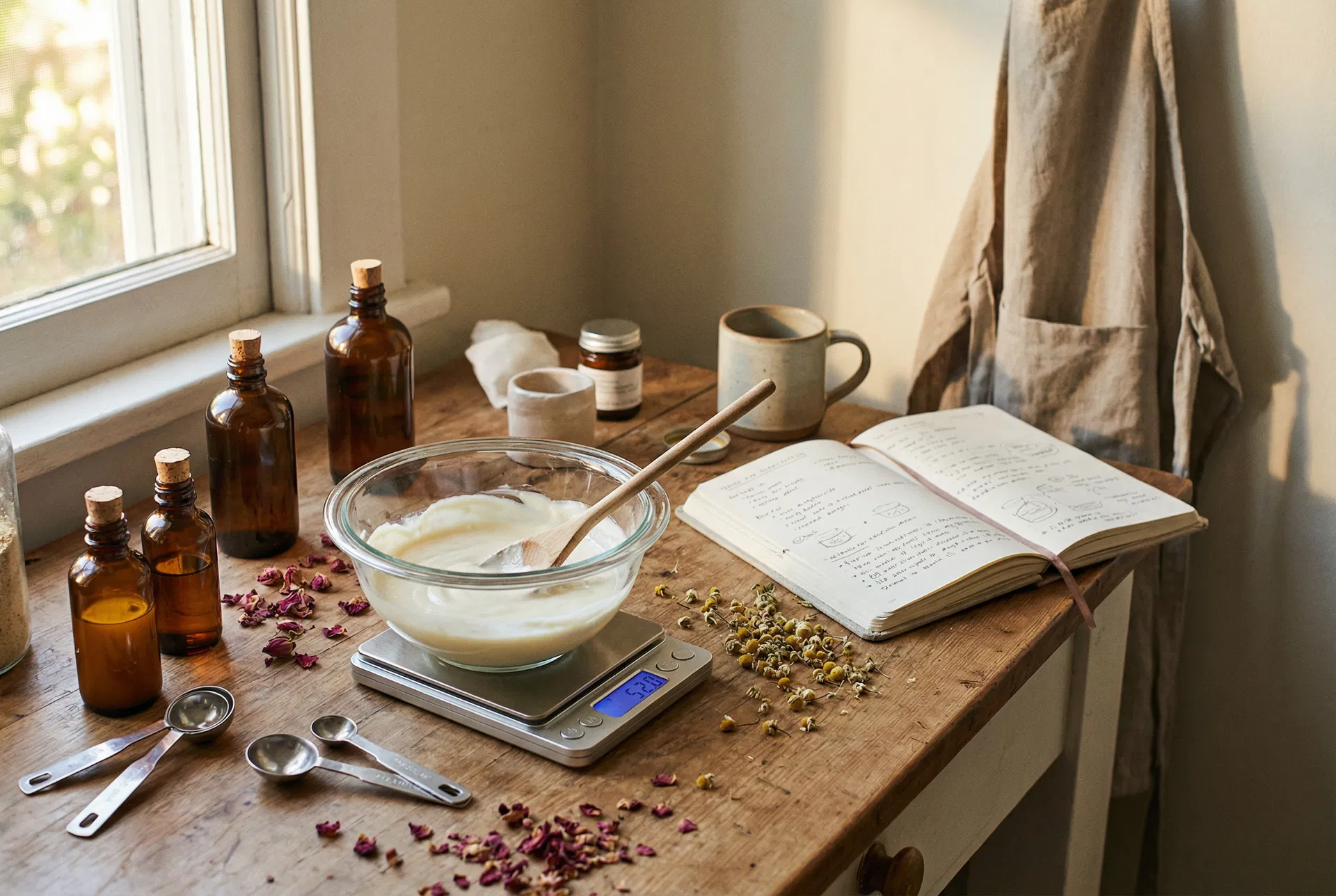 pH testing strips and laboratory equipment on clean surface