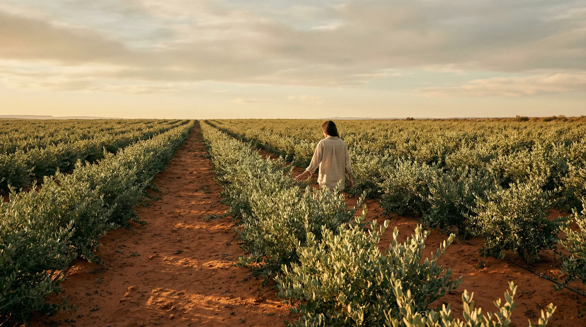 Organic jojoba farm at sunrise